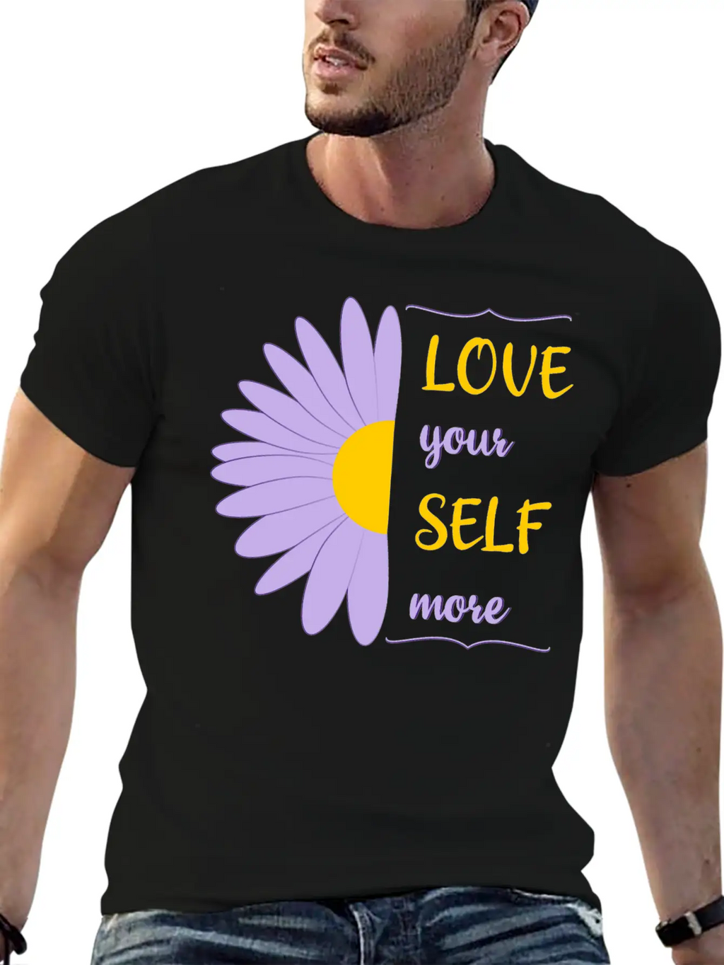 Love Your Self More Motivate Text Inspire Unisex Short Sleeve Soft Cotton T-Shirt – Casual Everyday Wear