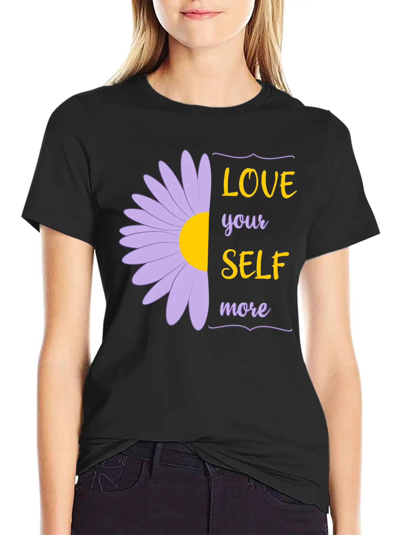Love Your Self More Motivate Text Inspire Unisex Short Sleeve Soft Cotton T-Shirt – Casual Everyday Wear