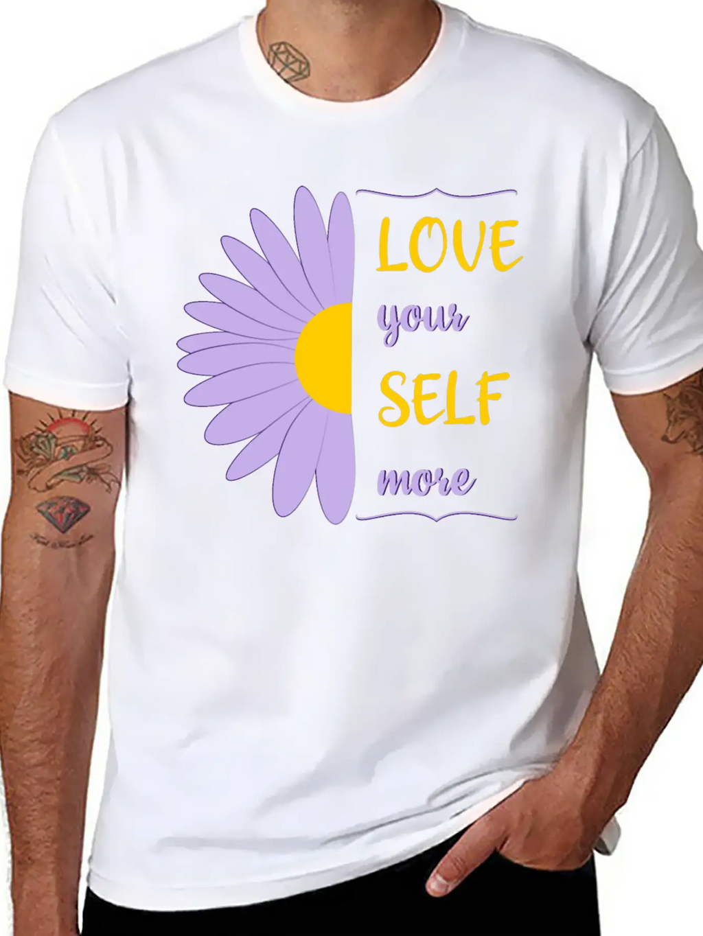 Love Your Self More Motivate Text Inspire Unisex Short Sleeve Soft Cotton T-Shirt – Casual Everyday Wear