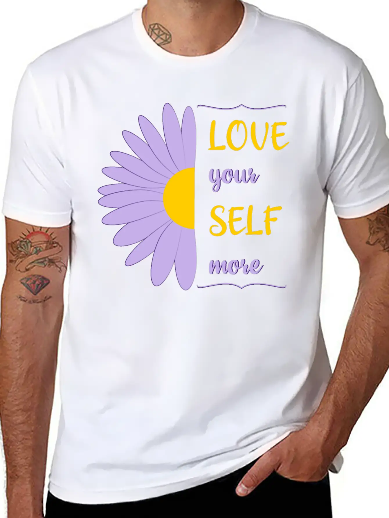 Love Your Self More Motivate Text Inspire Unisex Short Sleeve Soft Cotton T-Shirt – Casual Everyday Wear
