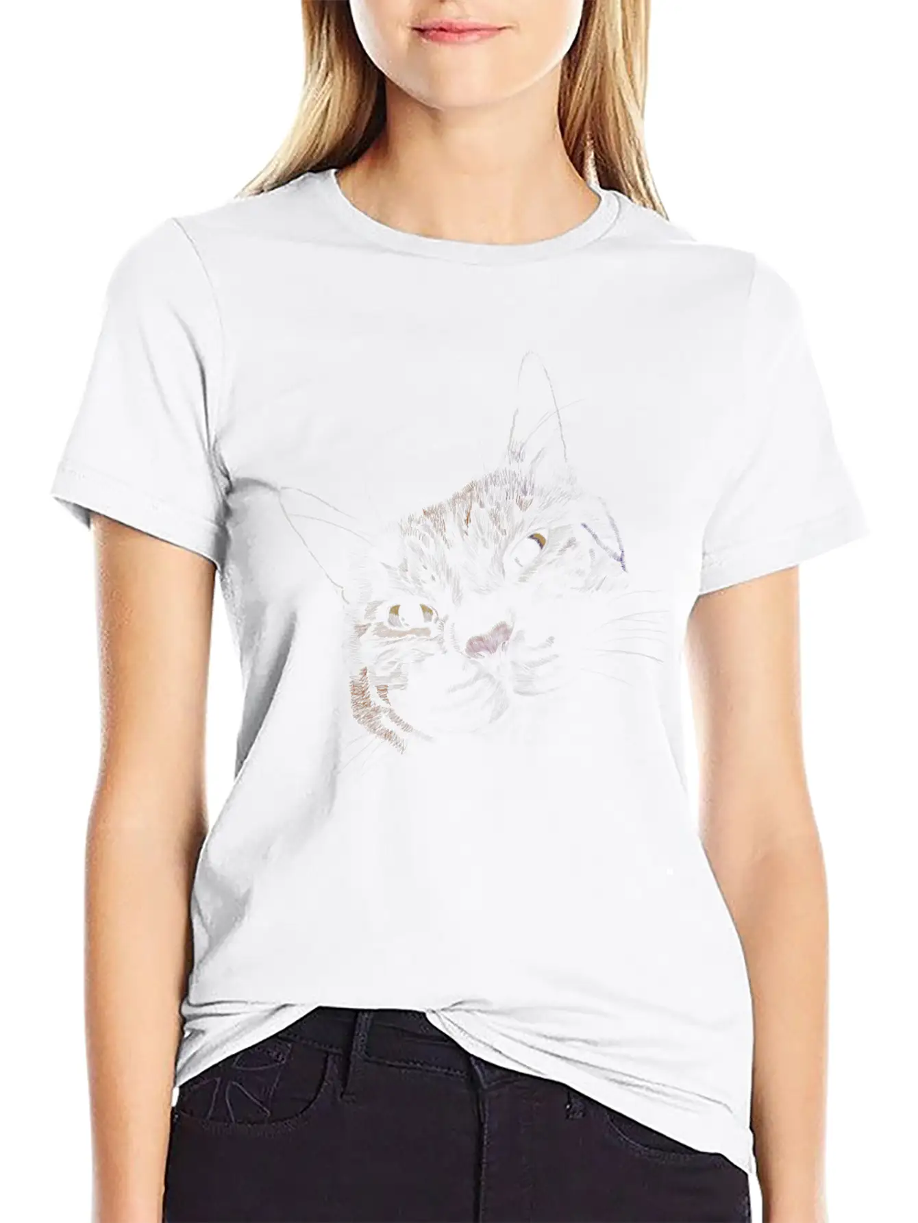 "Lovey Cat" Jamie's Hand-Drawn Cat Collection Breathable Graphic T-Shirt – Perfect For Casual Days