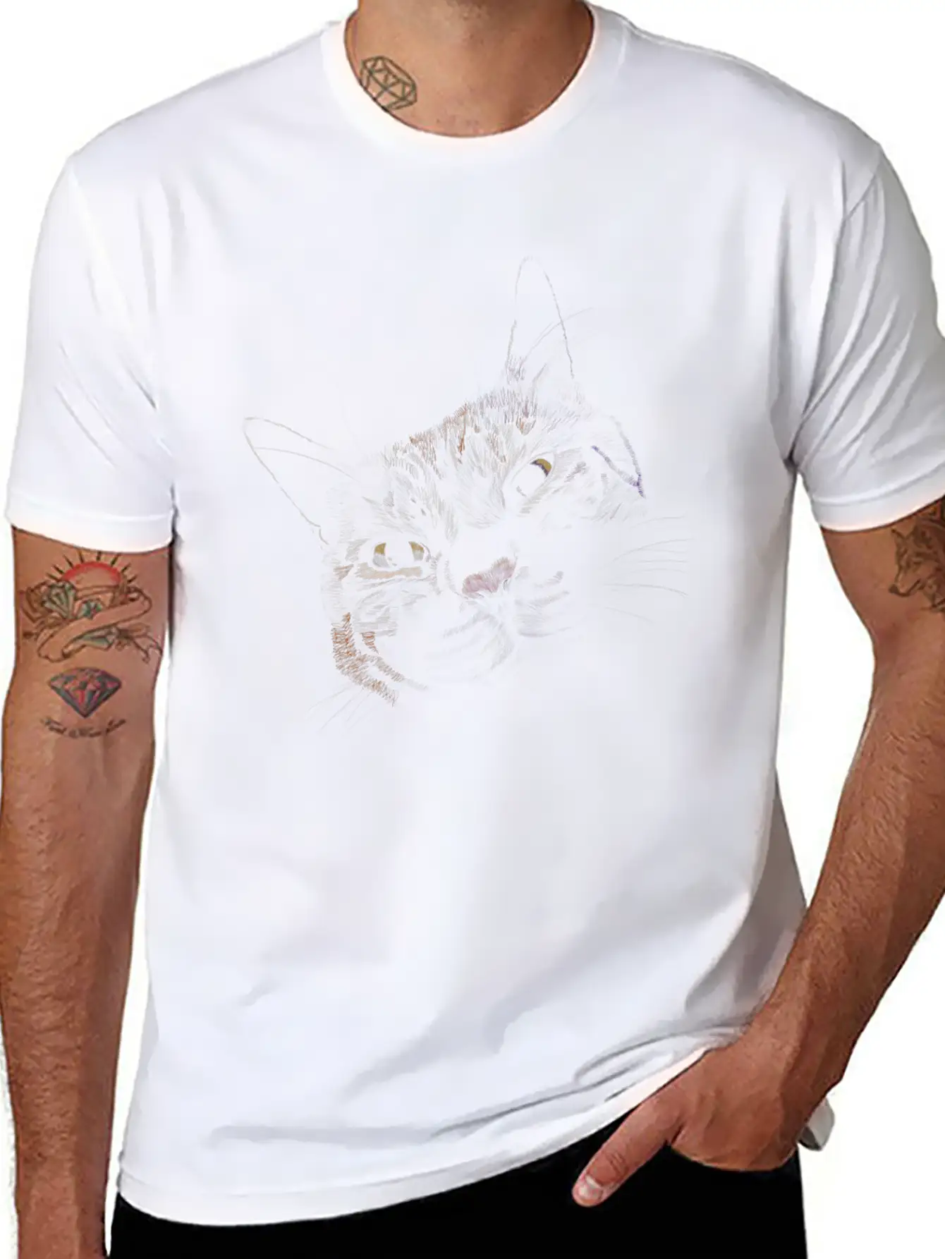 "Lovey Cat" Jamie's Hand-Drawn Cat Collection Breathable Graphic T-Shirt – Perfect For Casual Days