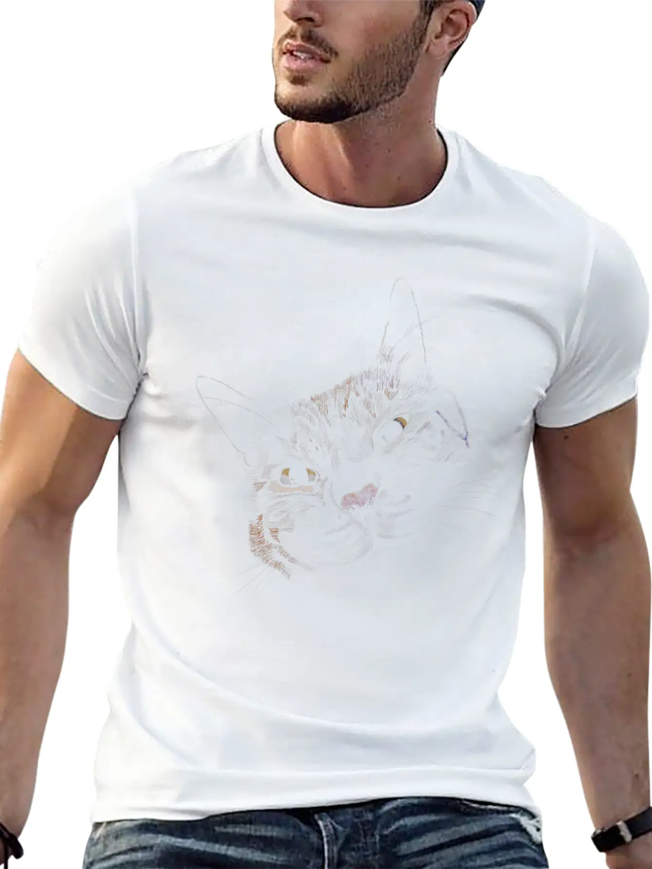 "Lovey Cat" Jamie's Hand-Drawn Cat Collection Breathable Graphic T-Shirt – Perfect For Casual Days