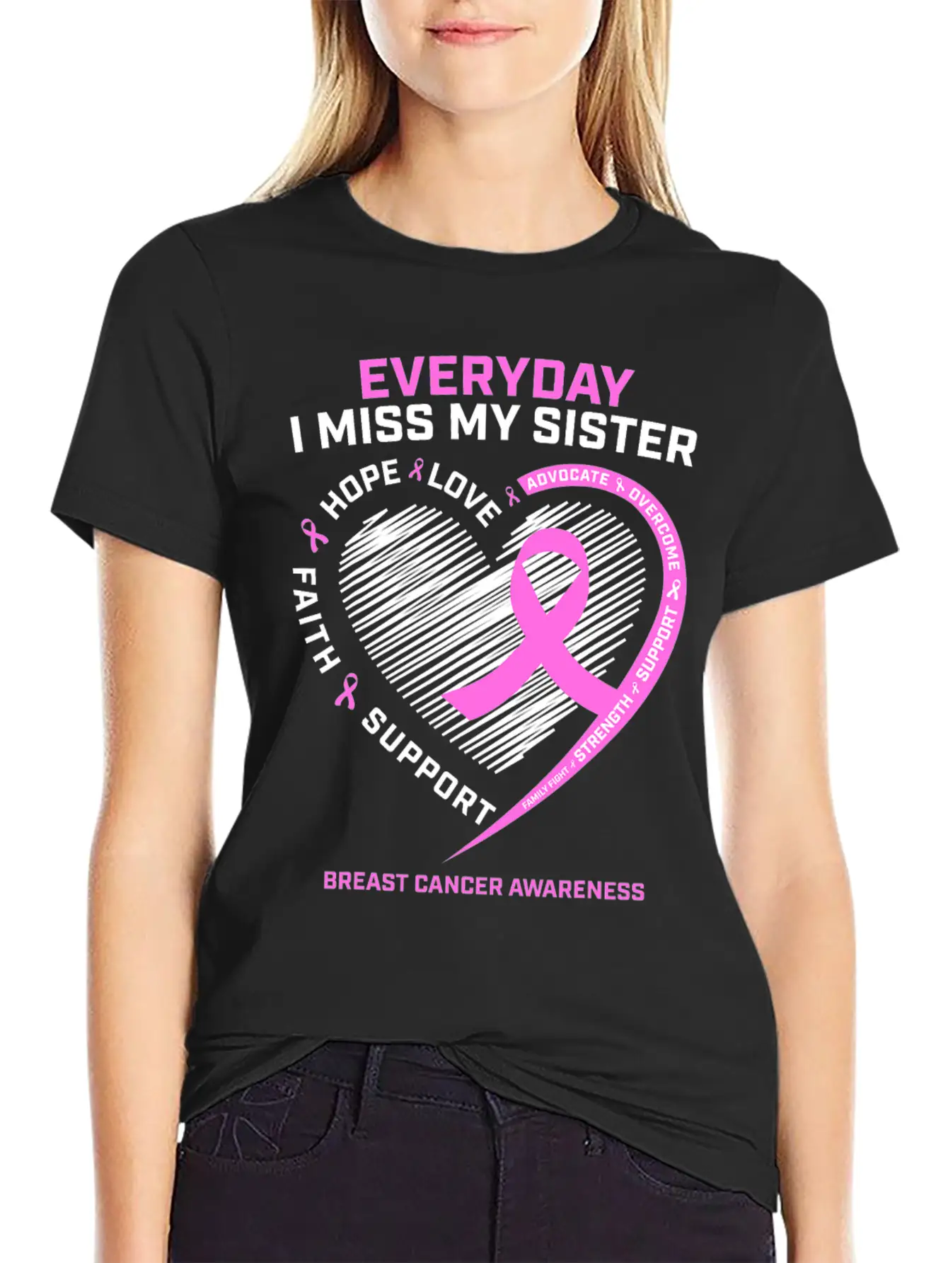 Loving Memory Tee Sister Breast Cancer Awareness Stylish Everyday T-Shirt – Unisex Basic Cotton Tee