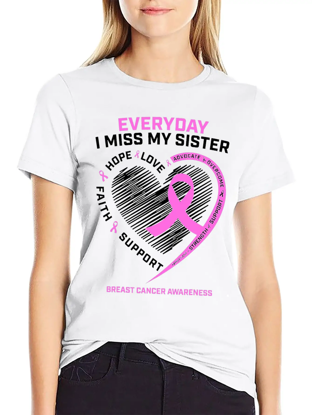 Loving Memory Tee Sister Breast Cancer Awareness Stylish Everyday T-Shirt – Unisex Basic Cotton Tee