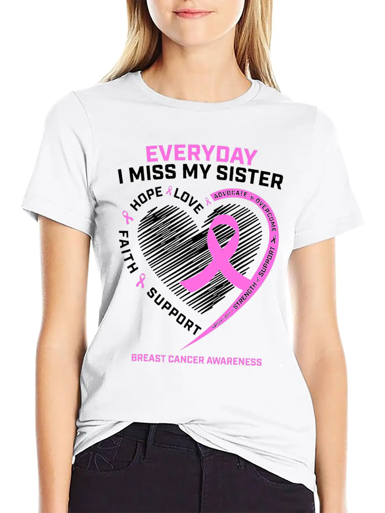 Loving Memory Tee Sister Breast Cancer Awareness Stylish Everyday T-Shirt – Unisex Basic Cotton Tee
