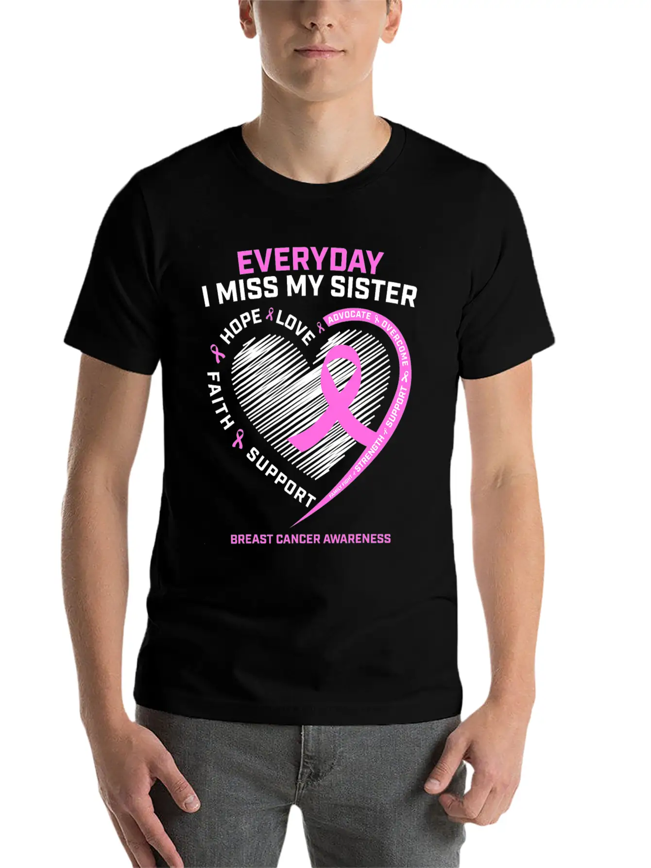 Loving Memory Tee Sister Breast Cancer Awareness Stylish Everyday T-Shirt – Unisex Basic Cotton Tee