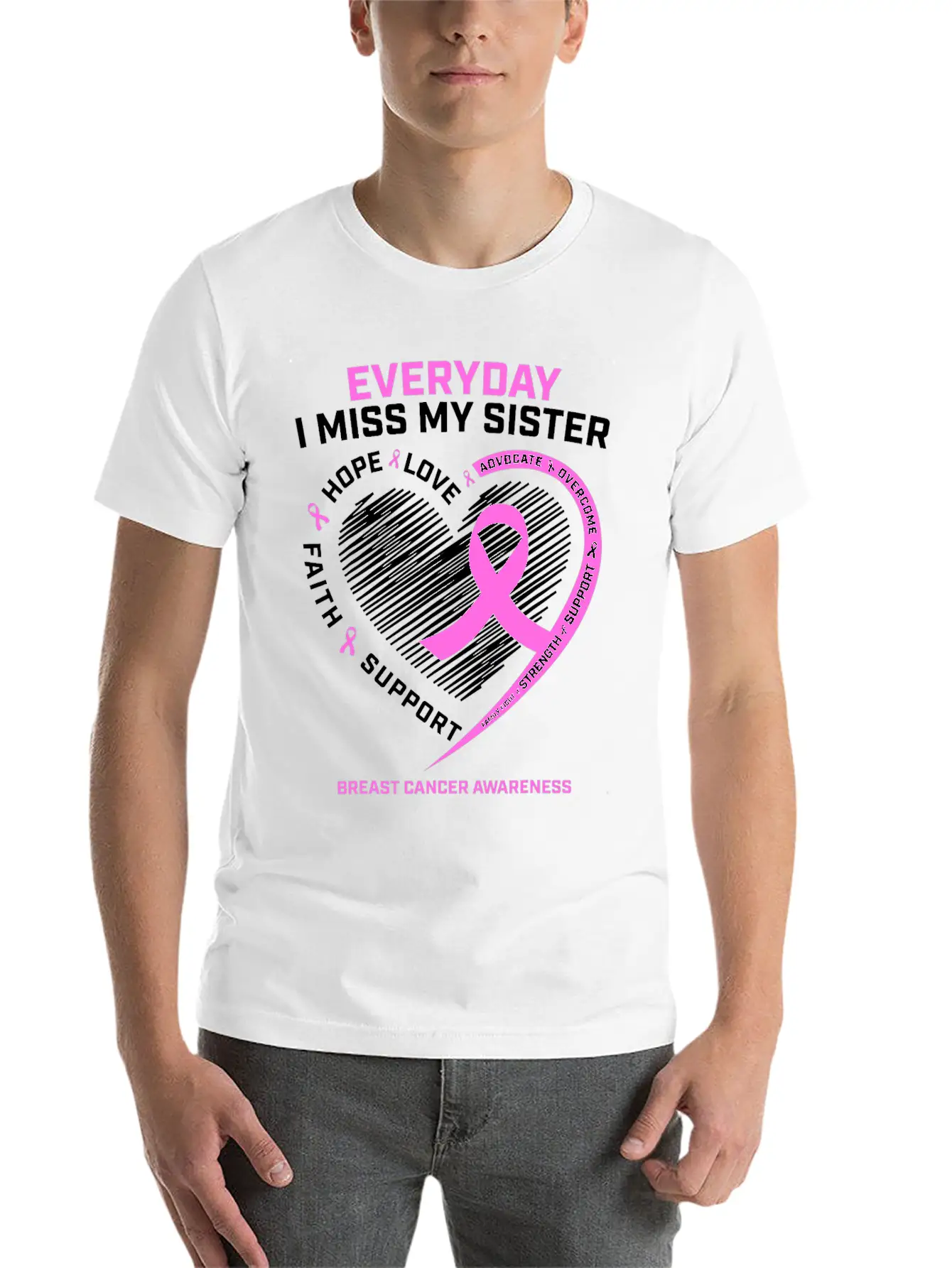 Loving Memory Tee Sister Breast Cancer Awareness Stylish Everyday T-Shirt – Unisex Basic Cotton Tee