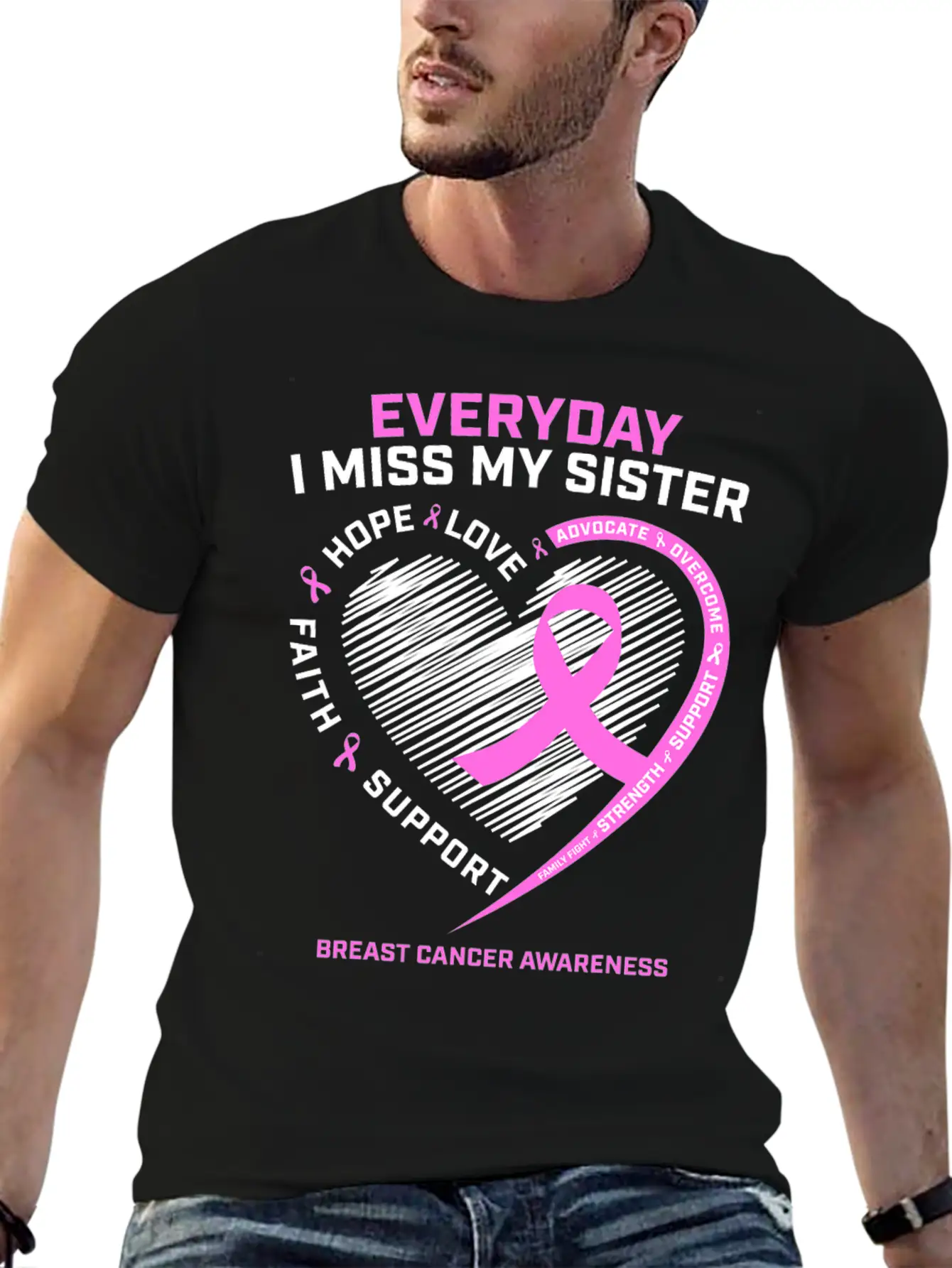Loving Memory Tee Sister Breast Cancer Awareness Stylish Everyday T-Shirt – Unisex Basic Cotton Tee
