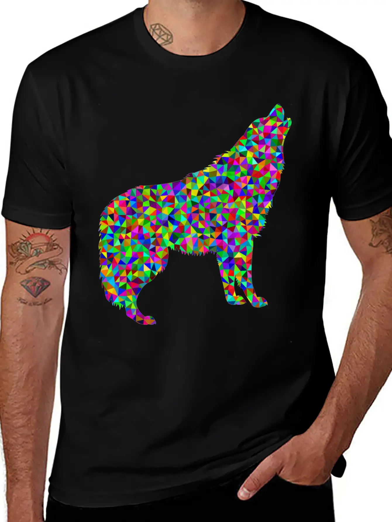 Low Poly Prismatic Howling Wolf Unisex Casual T-Shirt – Clean Design For Daily Comfort