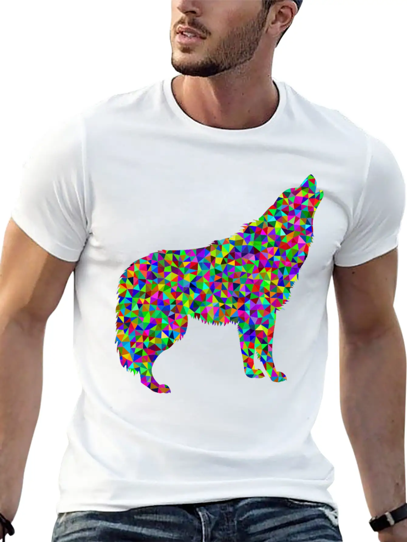 Low Poly Prismatic Howling Wolf Unisex Casual T-Shirt – Clean Design For Daily Comfort