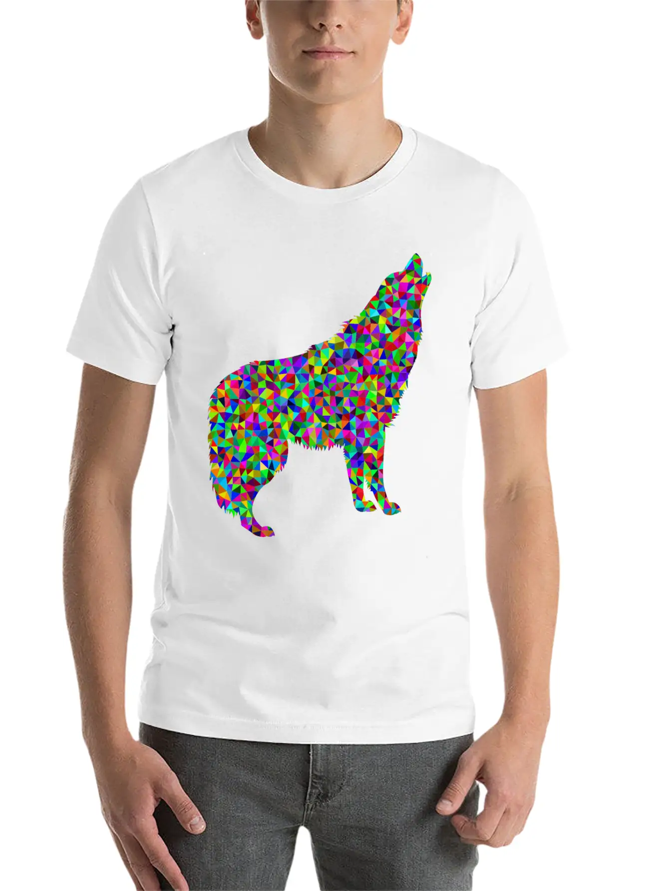 Low Poly Prismatic Howling Wolf Unisex Casual T-Shirt – Clean Design For Daily Comfort
