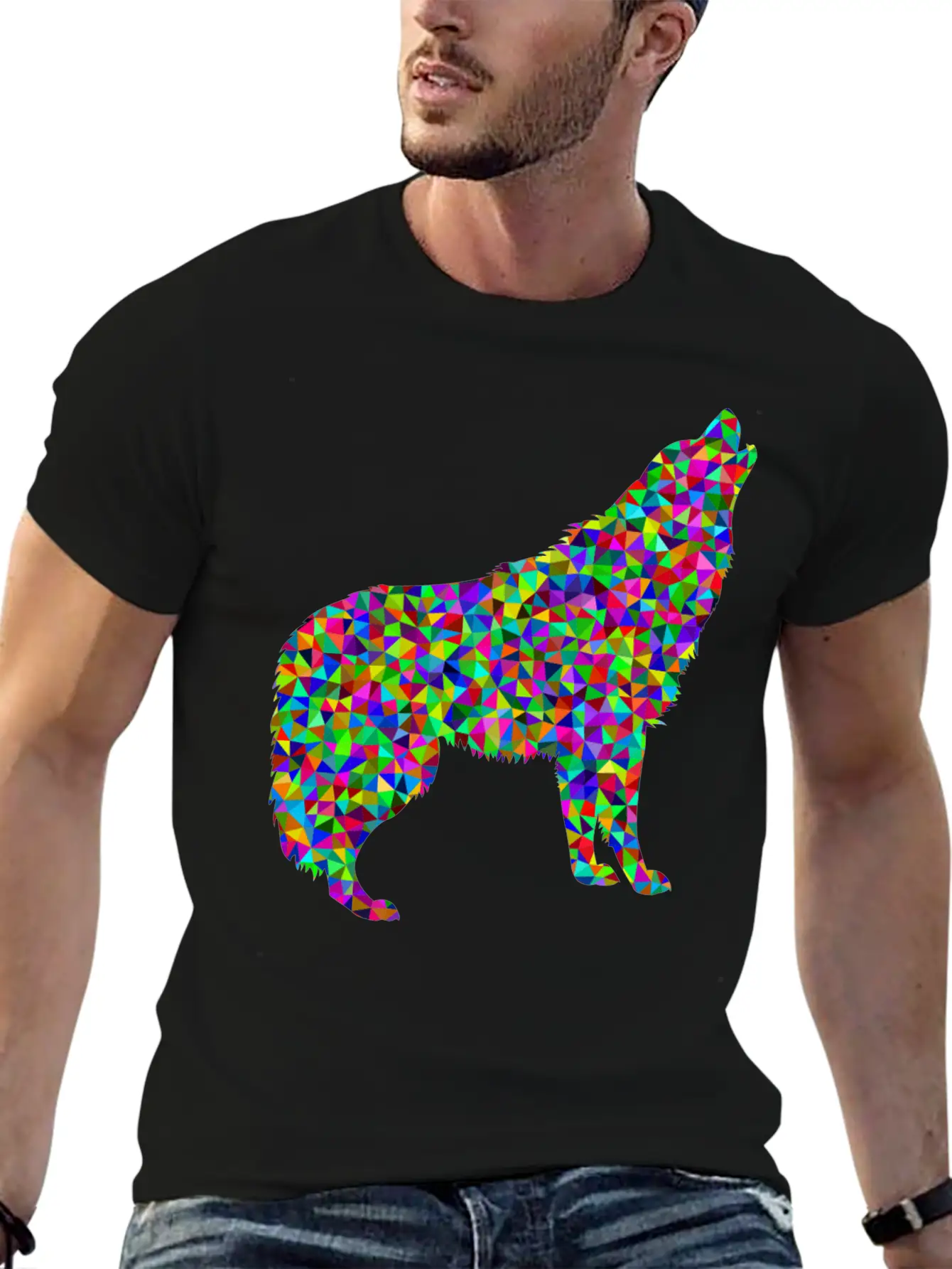 Low Poly Prismatic Howling Wolf Unisex Casual T-Shirt – Clean Design For Daily Comfort