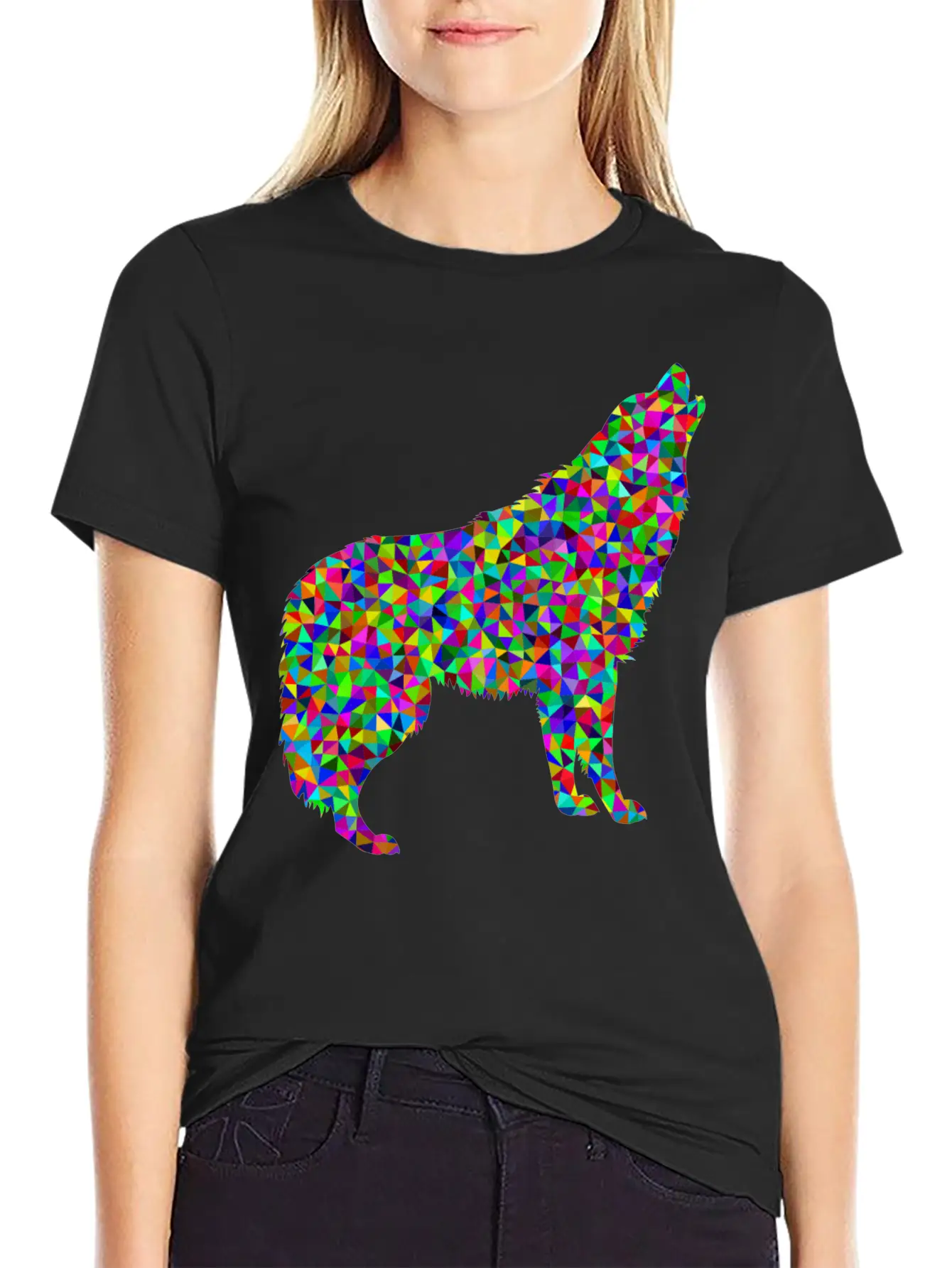 Low Poly Prismatic Howling Wolf Unisex Casual T-Shirt – Clean Design For Daily Comfort