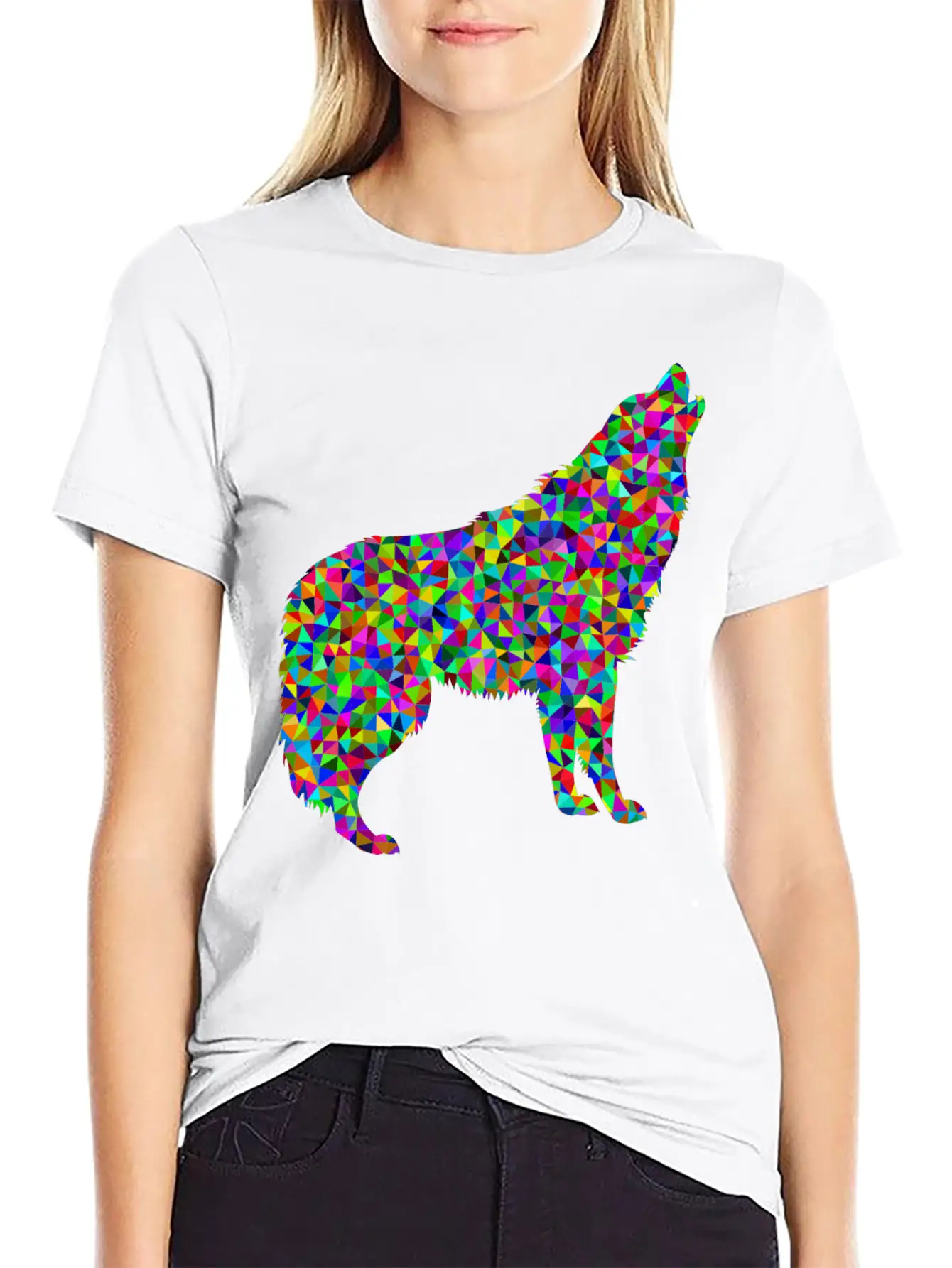 Low Poly Prismatic Howling Wolf Unisex Casual T-Shirt – Clean Design For Daily Comfort