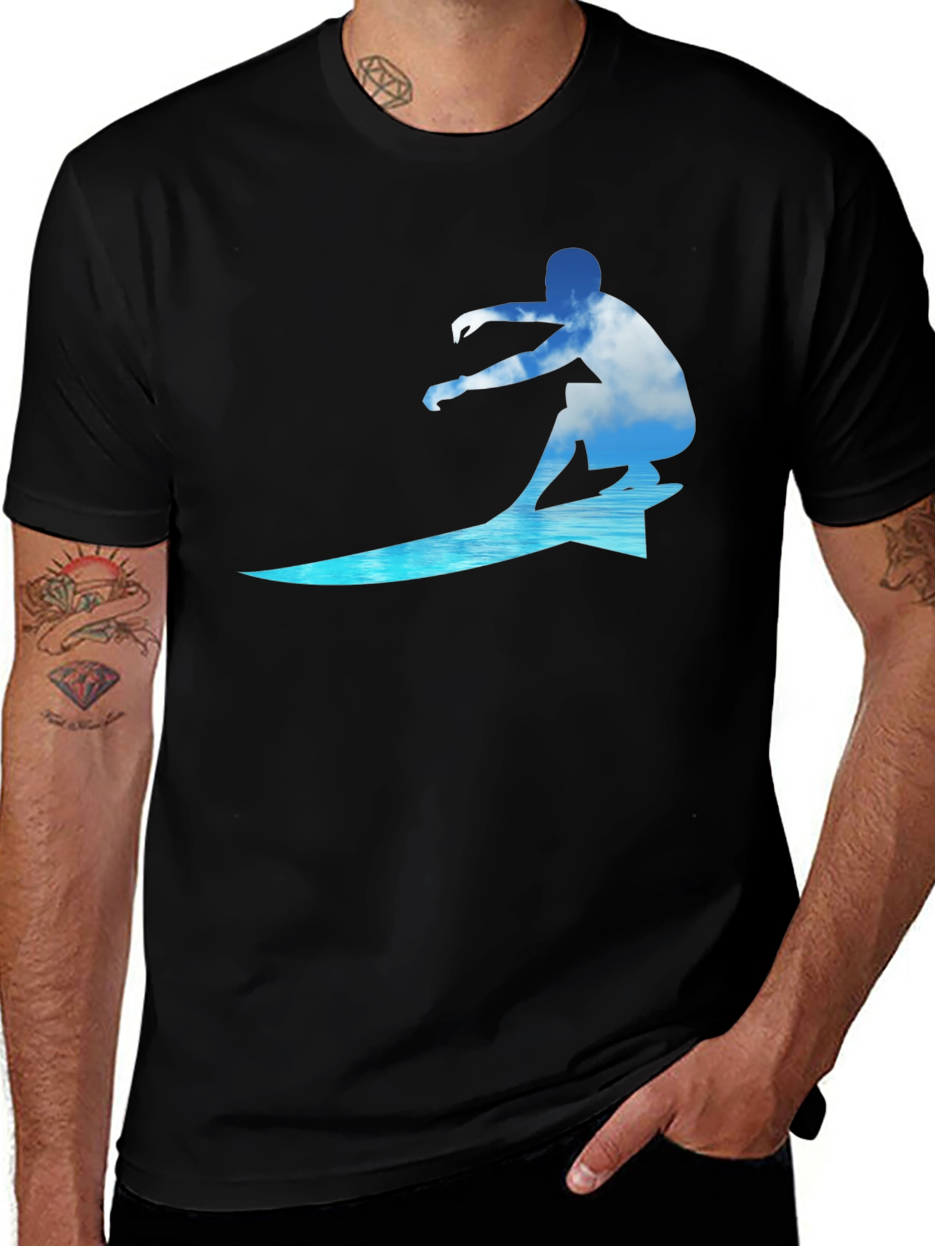 Surfing Cloud Graphic Black T-Shirt