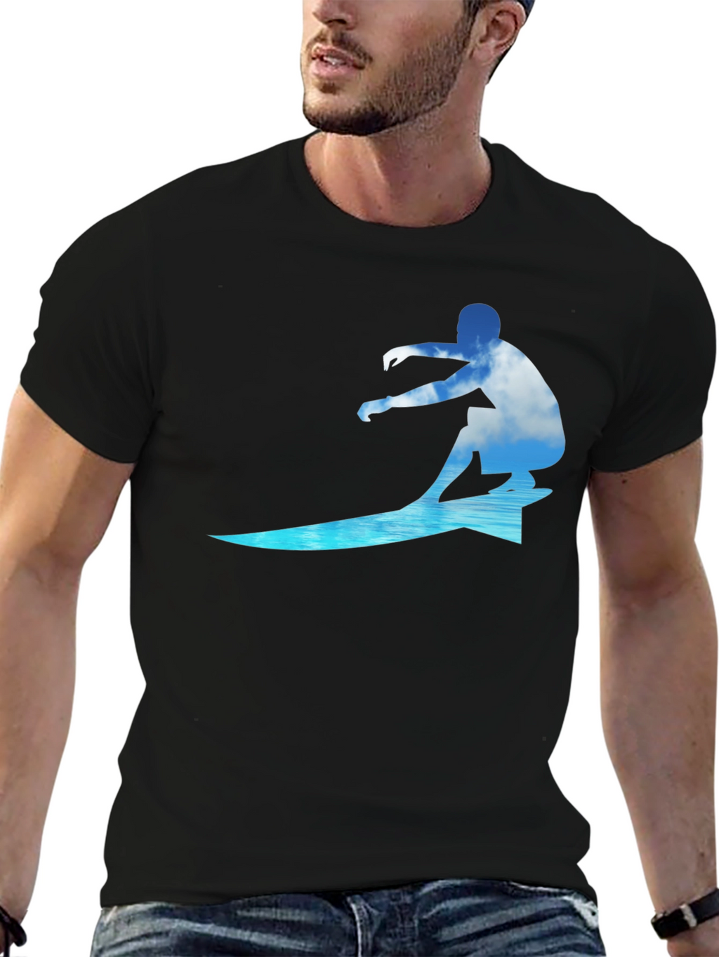 Surfing Cloud Graphic Black T-Shirt