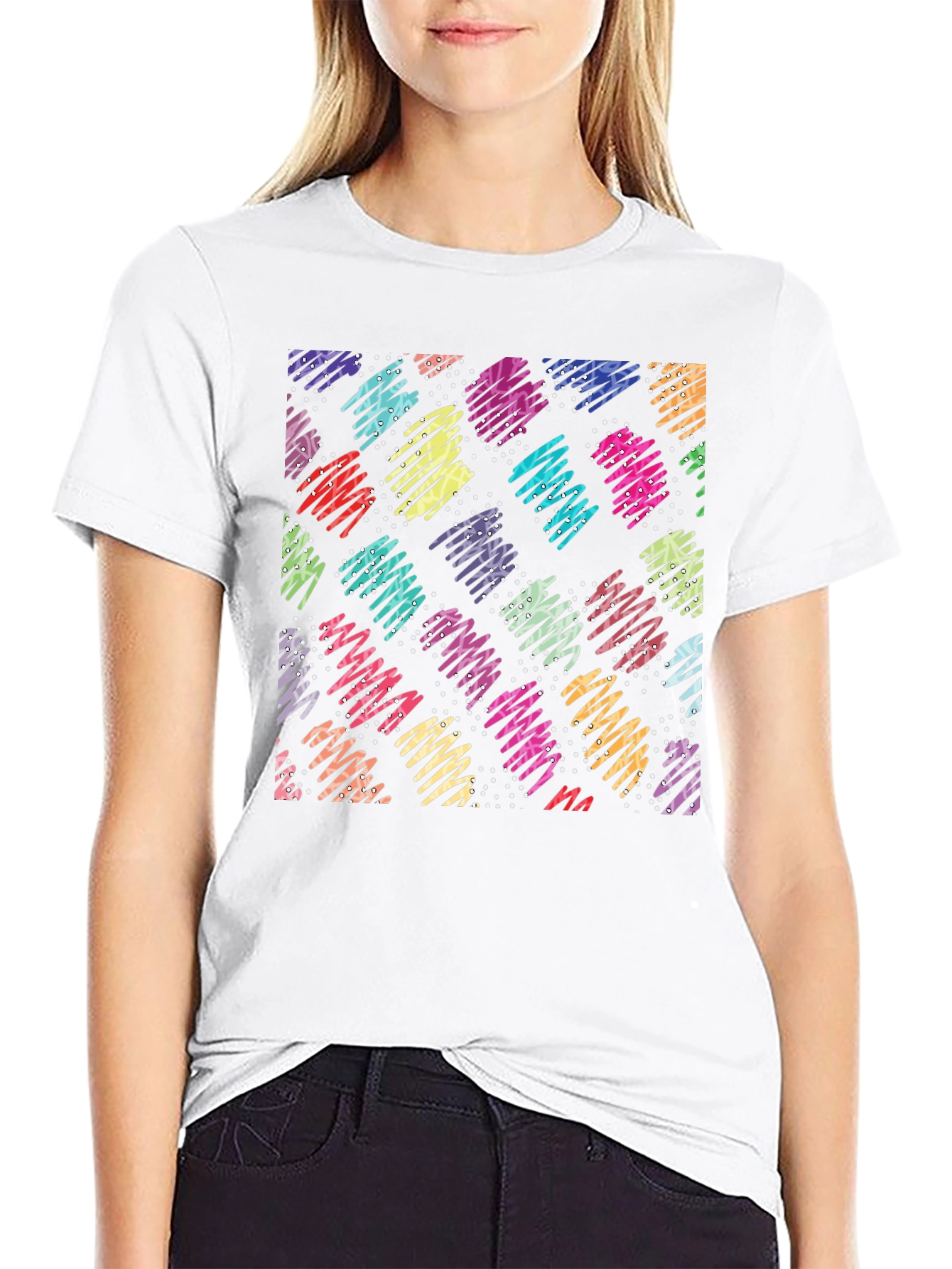 Retro Scribble Pattern Black T-Shirt