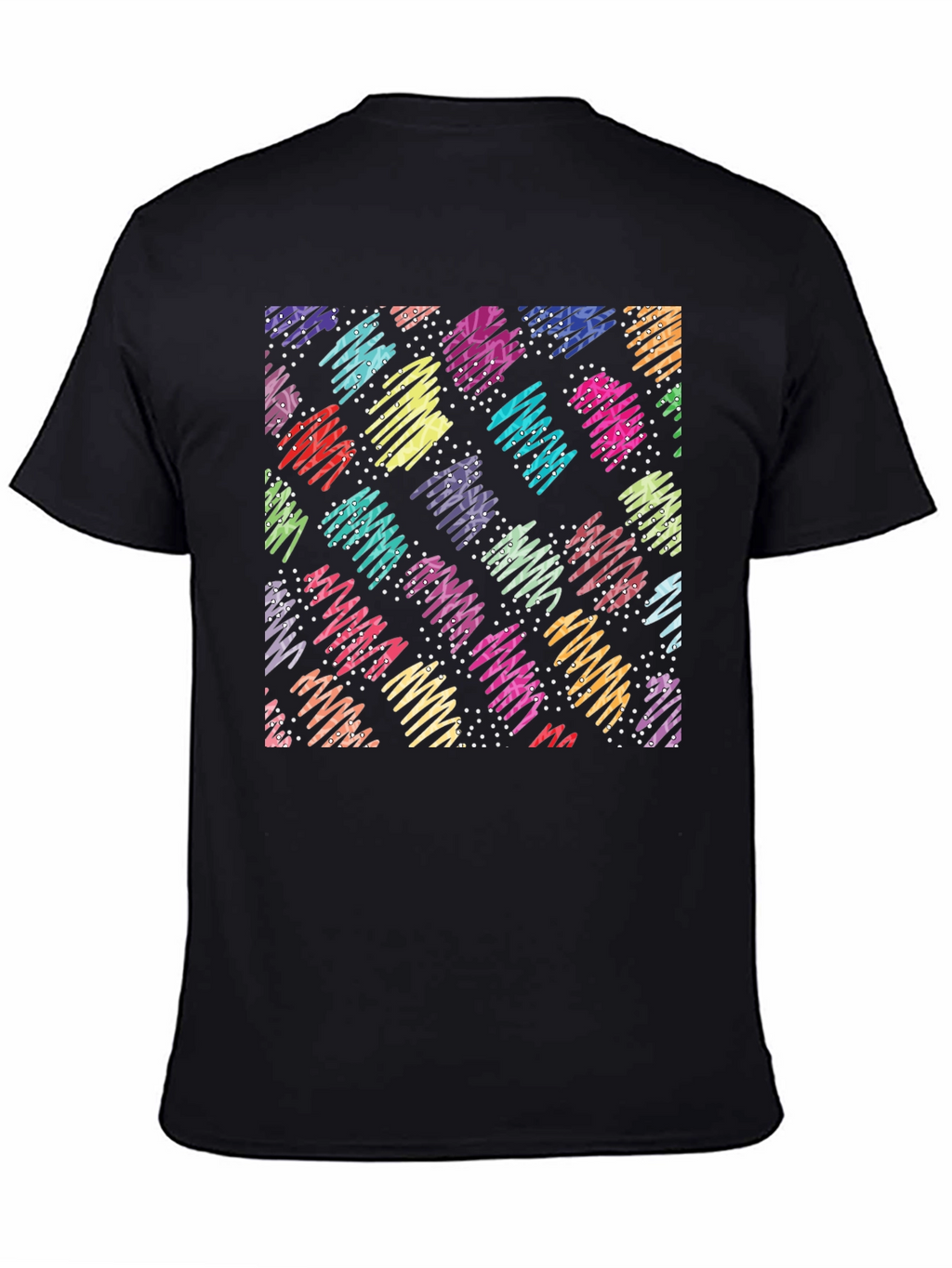Retro Scribble Pattern Black T-Shirt