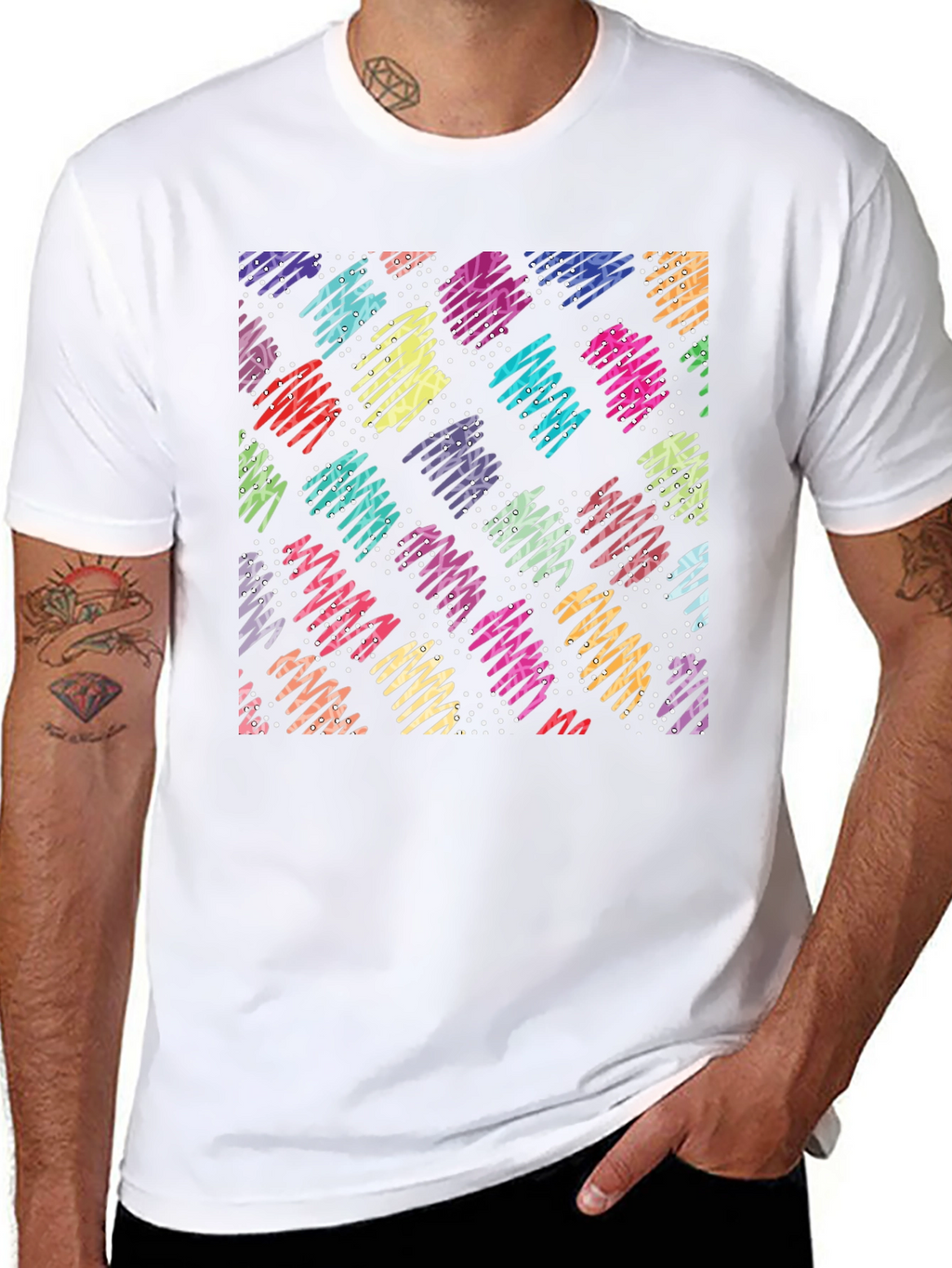 Retro Scribble Pattern Black T-Shirt