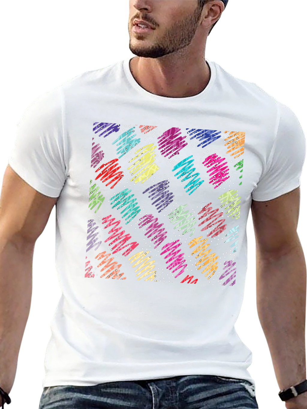 Retro Scribble Pattern Black T-Shirt