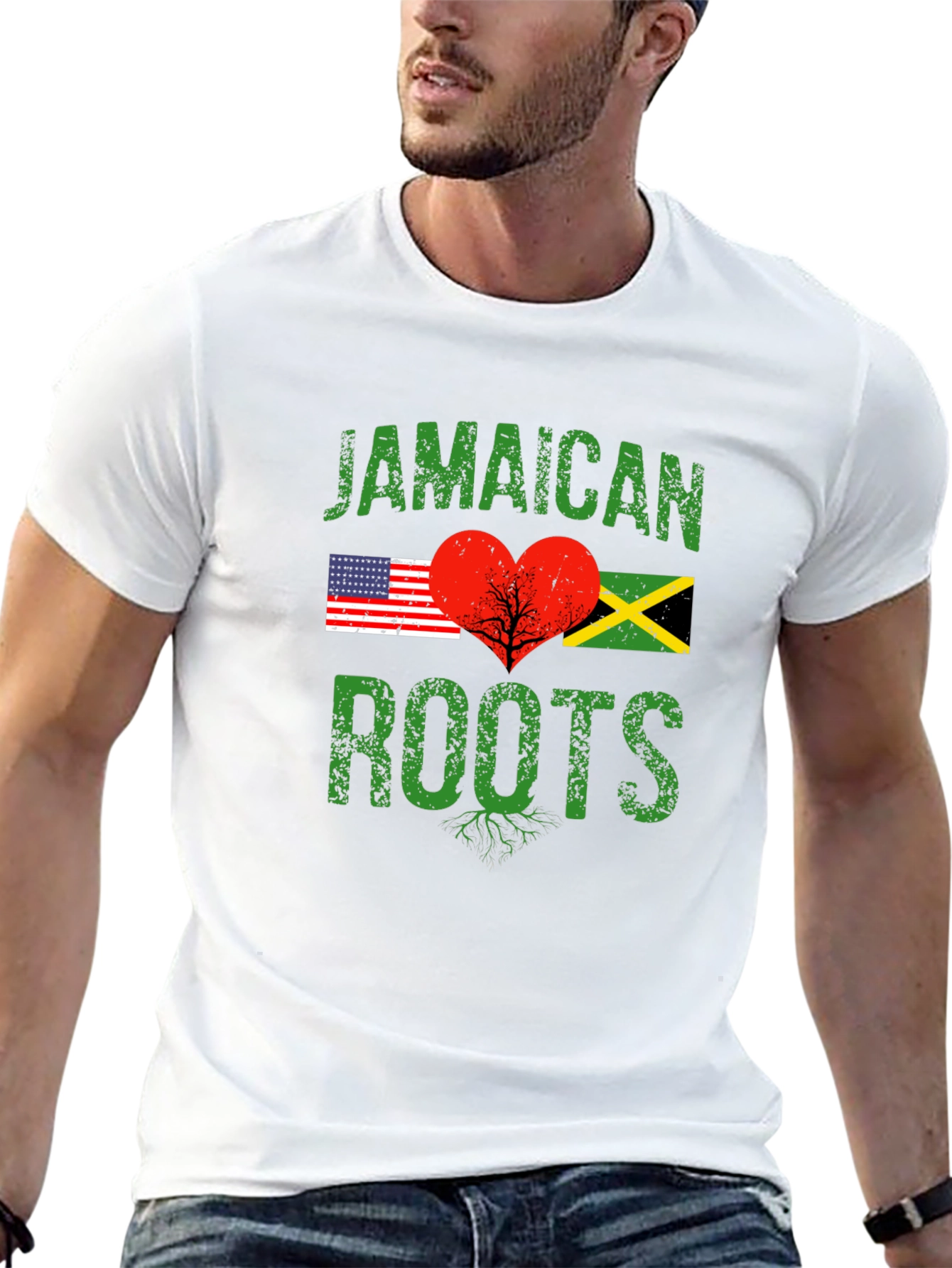Jamaican Roots USA Flag Heart T-Shirt