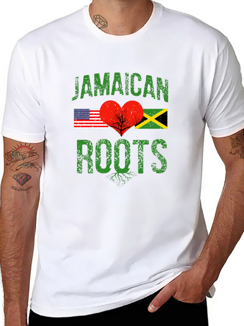 Jamaican Roots USA Flag Heart T-Shirt