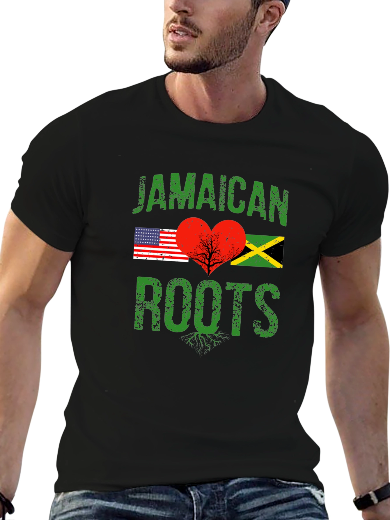 Jamaican Roots USA Flag Heart T-Shirt