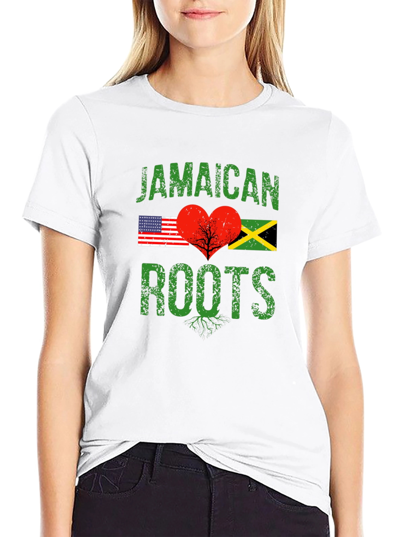 Jamaican Roots USA Flag Heart T-Shirt