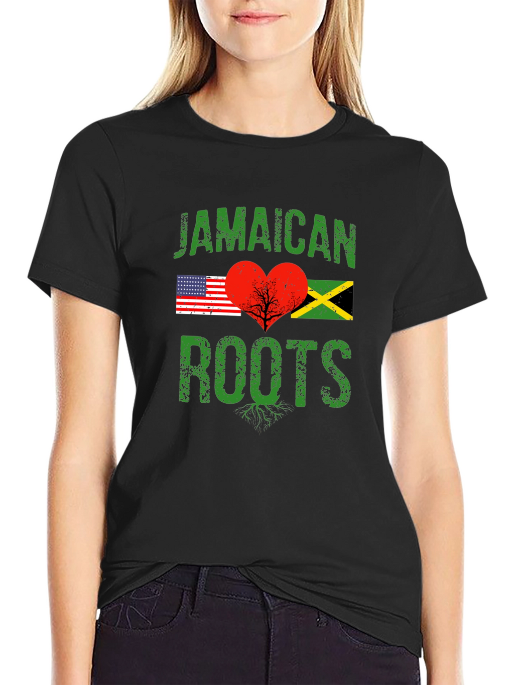 Jamaican Roots USA Flag Heart T-Shirt