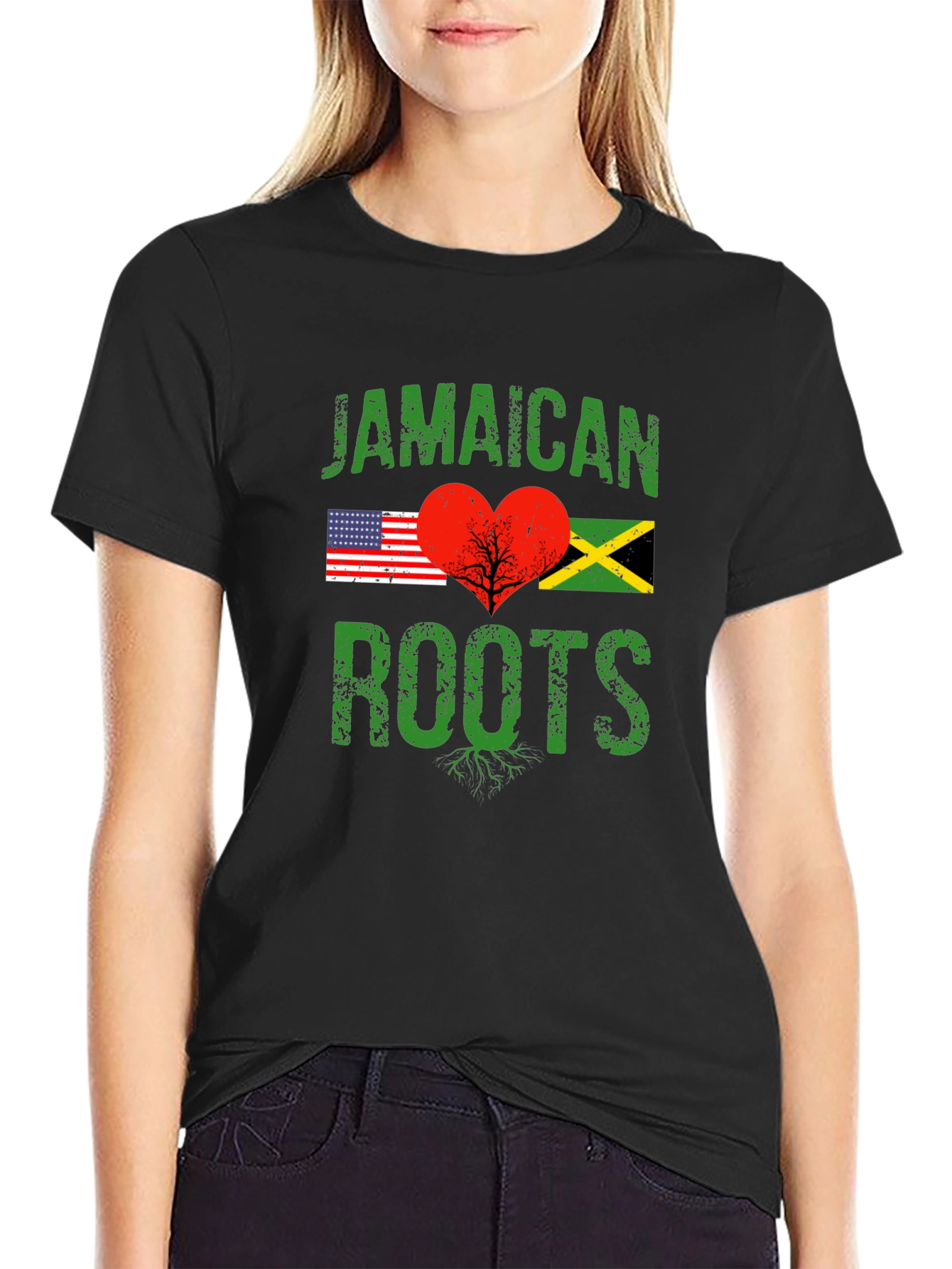 Jamaican Roots USA Flag Heart T-Shirt