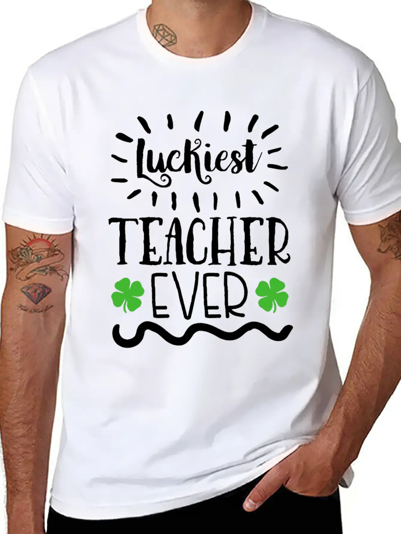 Lucky To Be A Teacher Shamrock Clover St Patrick's Unisex Casual T-Shirt – Clean Design For Daily Comfort