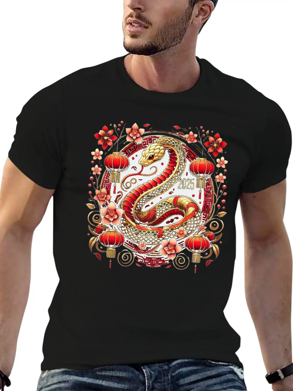 Lunar New Year 2025 Year Of The Snake Zodiac Art Casual Graphic T-Shirt – Simple And Comfortable Daily Wear