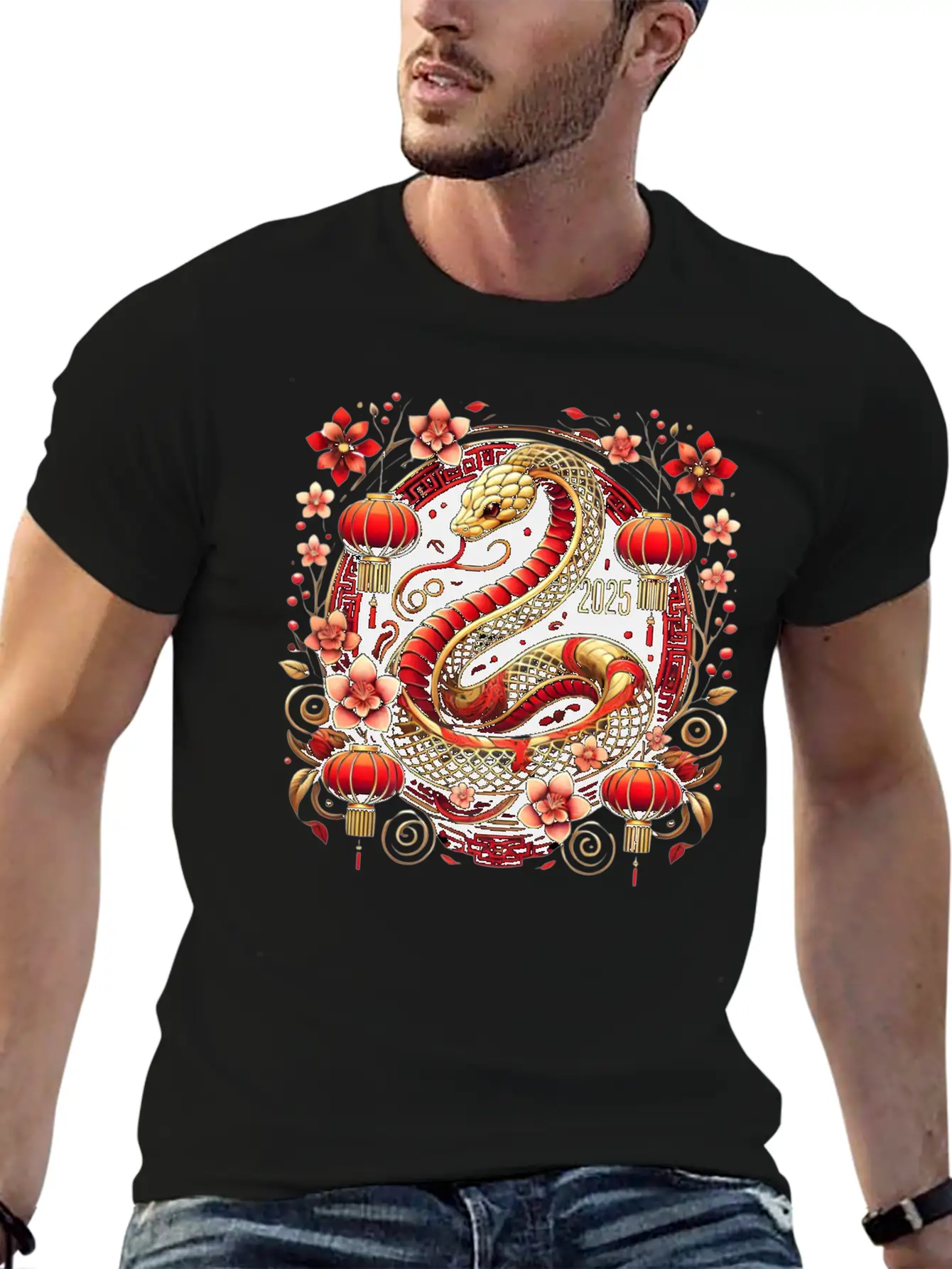 Lunar New Year 2025 Year Of The Snake Zodiac Art Casual Graphic T-Shirt – Simple And Comfortable Daily Wear