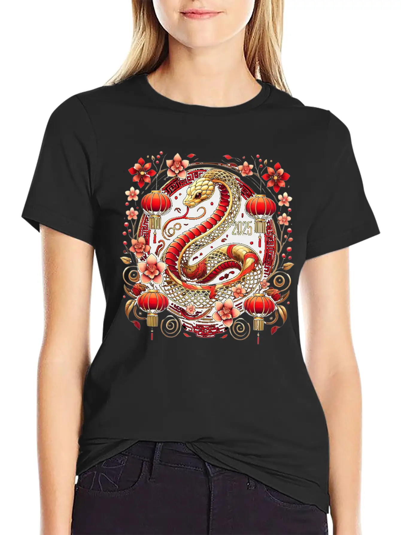 Lunar New Year 2025 Year Of The Snake Zodiac Art Casual Graphic T-Shirt – Simple And Comfortable Daily Wear