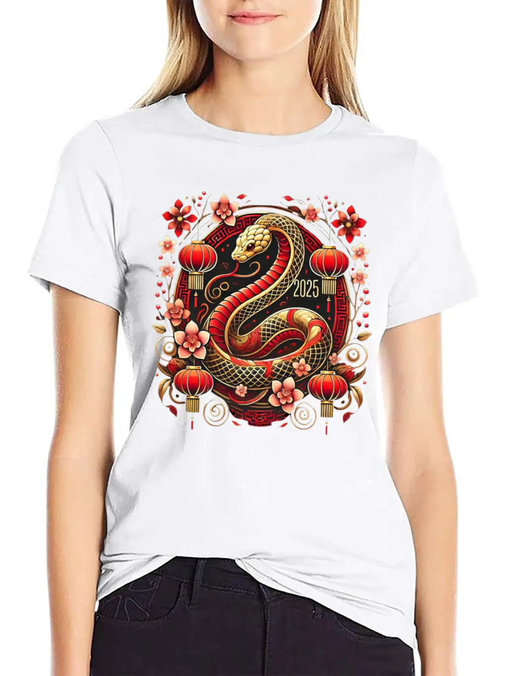 Lunar New Year 2025 Year Of The Snake Zodiac Art Casual Graphic T-Shirt – Simple And Comfortable Daily Wear