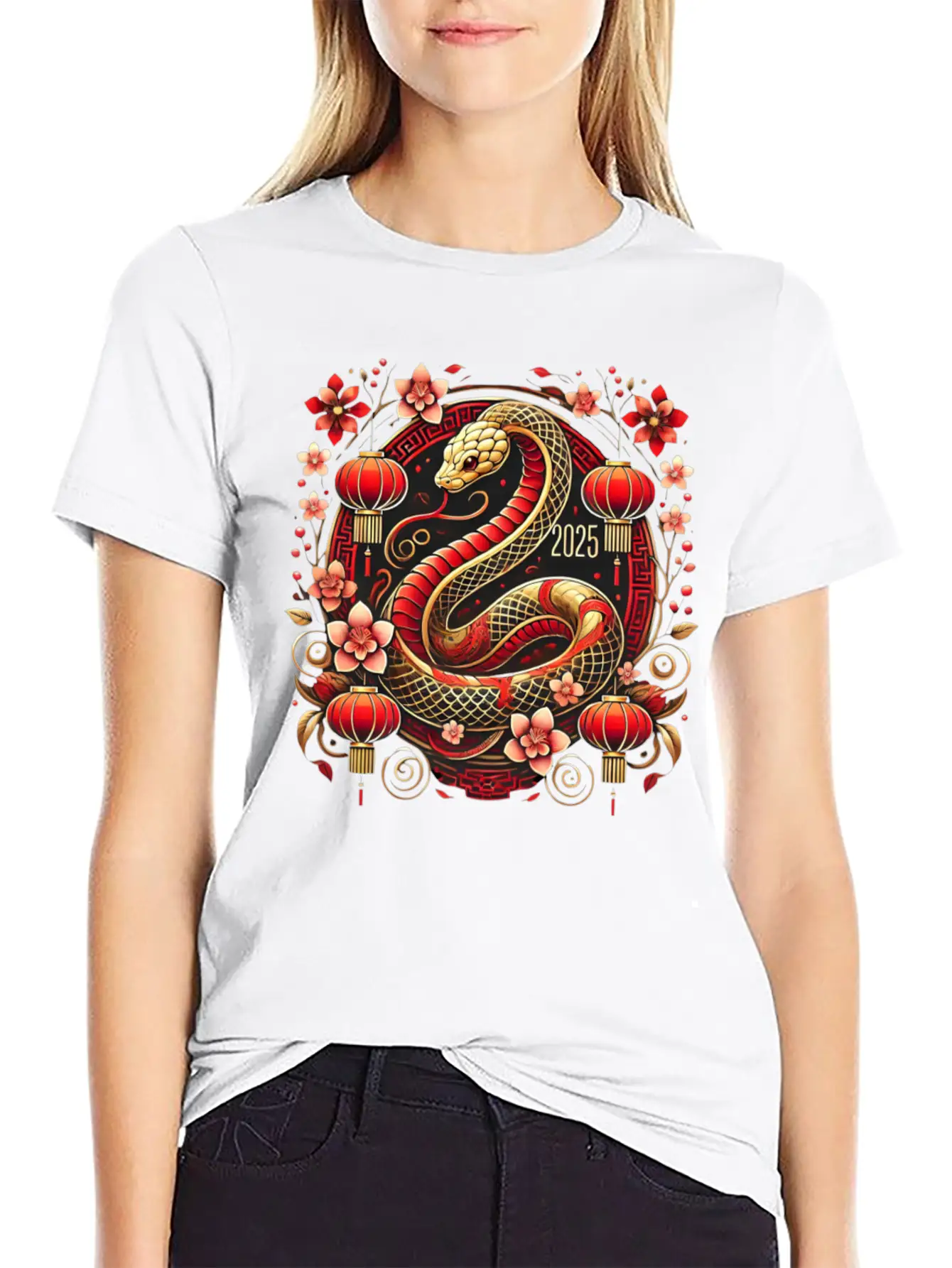 Lunar New Year 2025 Year Of The Snake Zodiac Art Casual Graphic T-Shirt – Simple And Comfortable Daily Wear