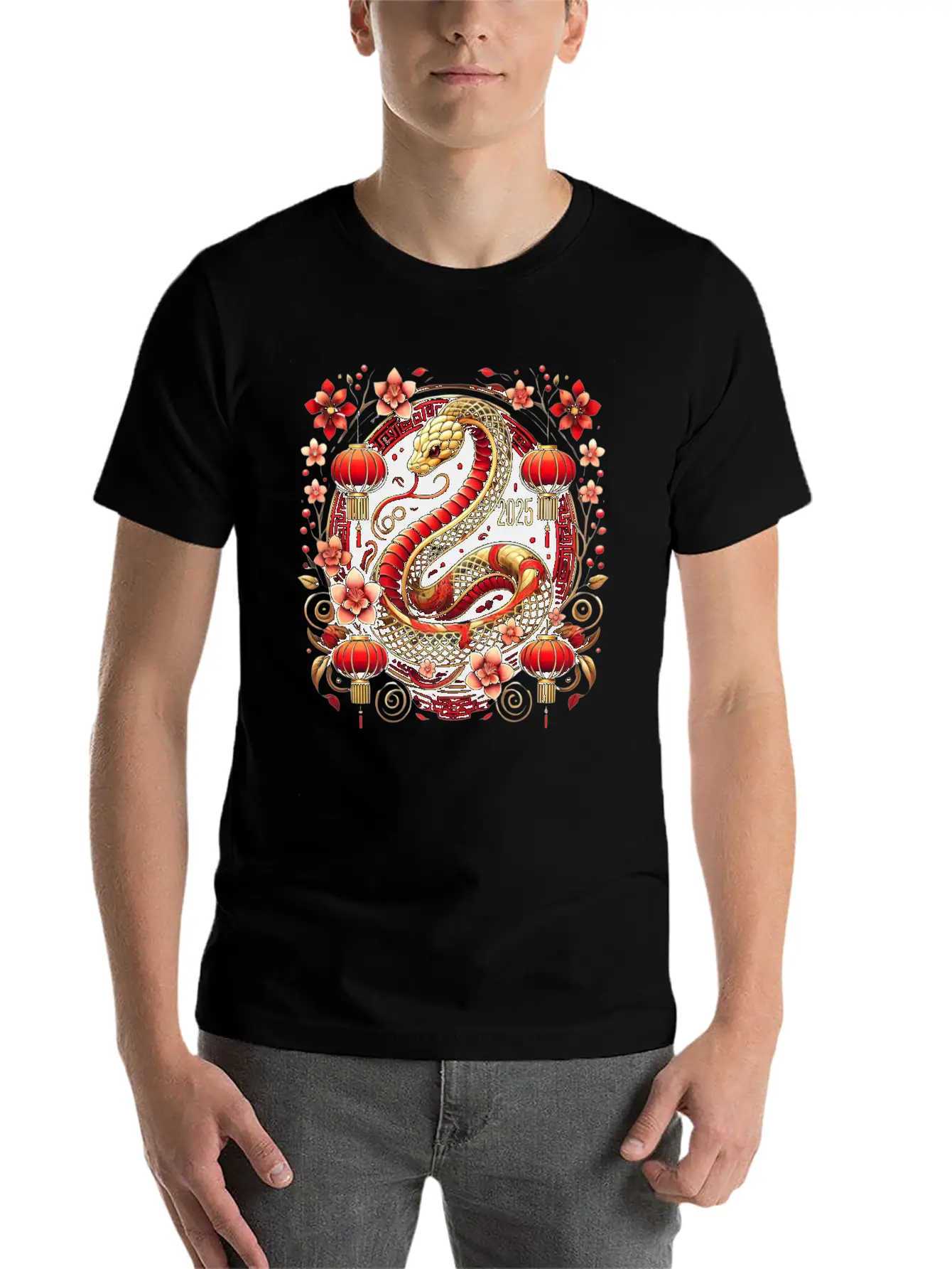 Lunar New Year 2025 Year Of The Snake Zodiac Art Casual Graphic T-Shirt – Simple And Comfortable Daily Wear