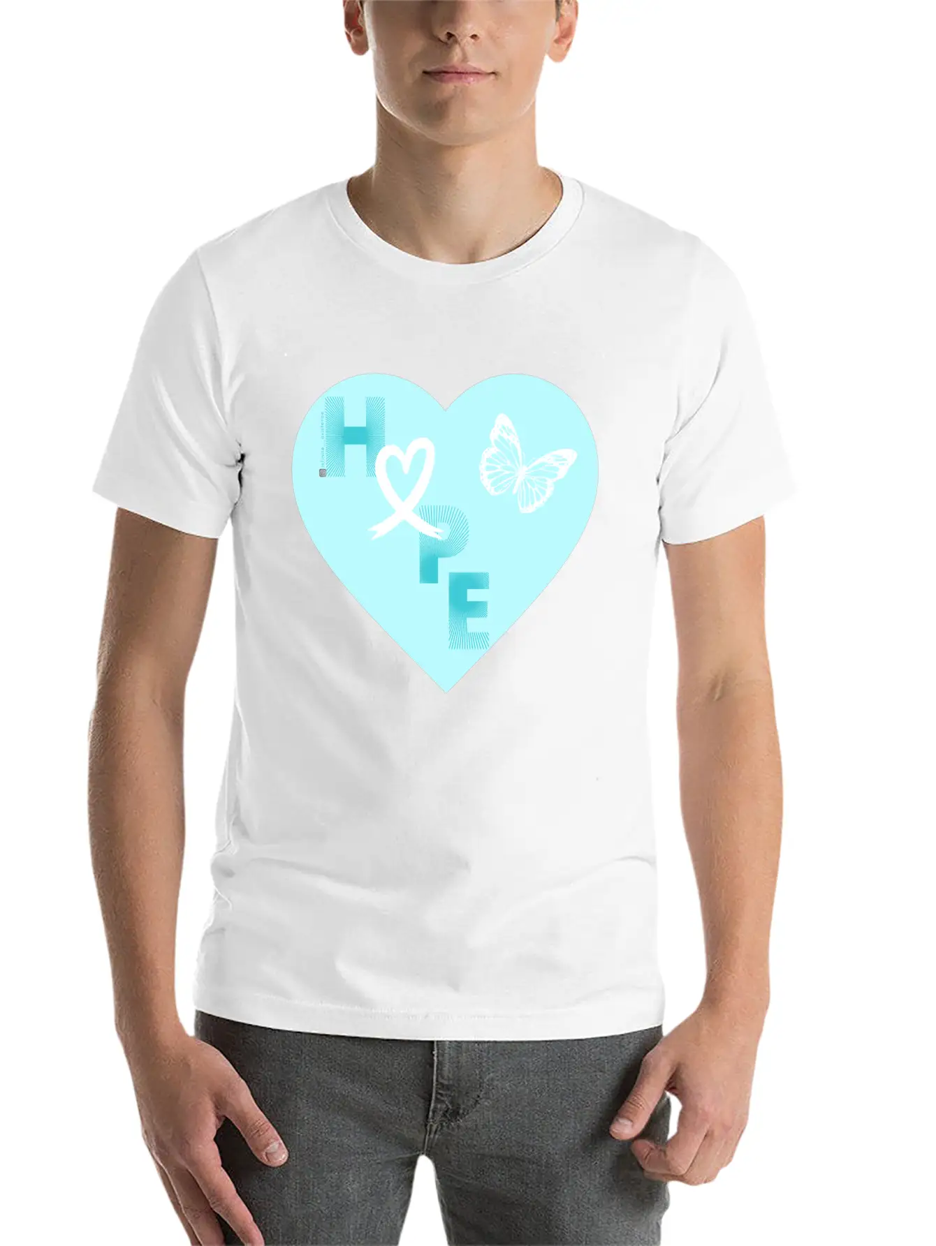 Lung Cancer Hope & Butterfly Blue/White Classic Fit Graphic Tee For Daily Comfort – Unisex Cotton Shirt