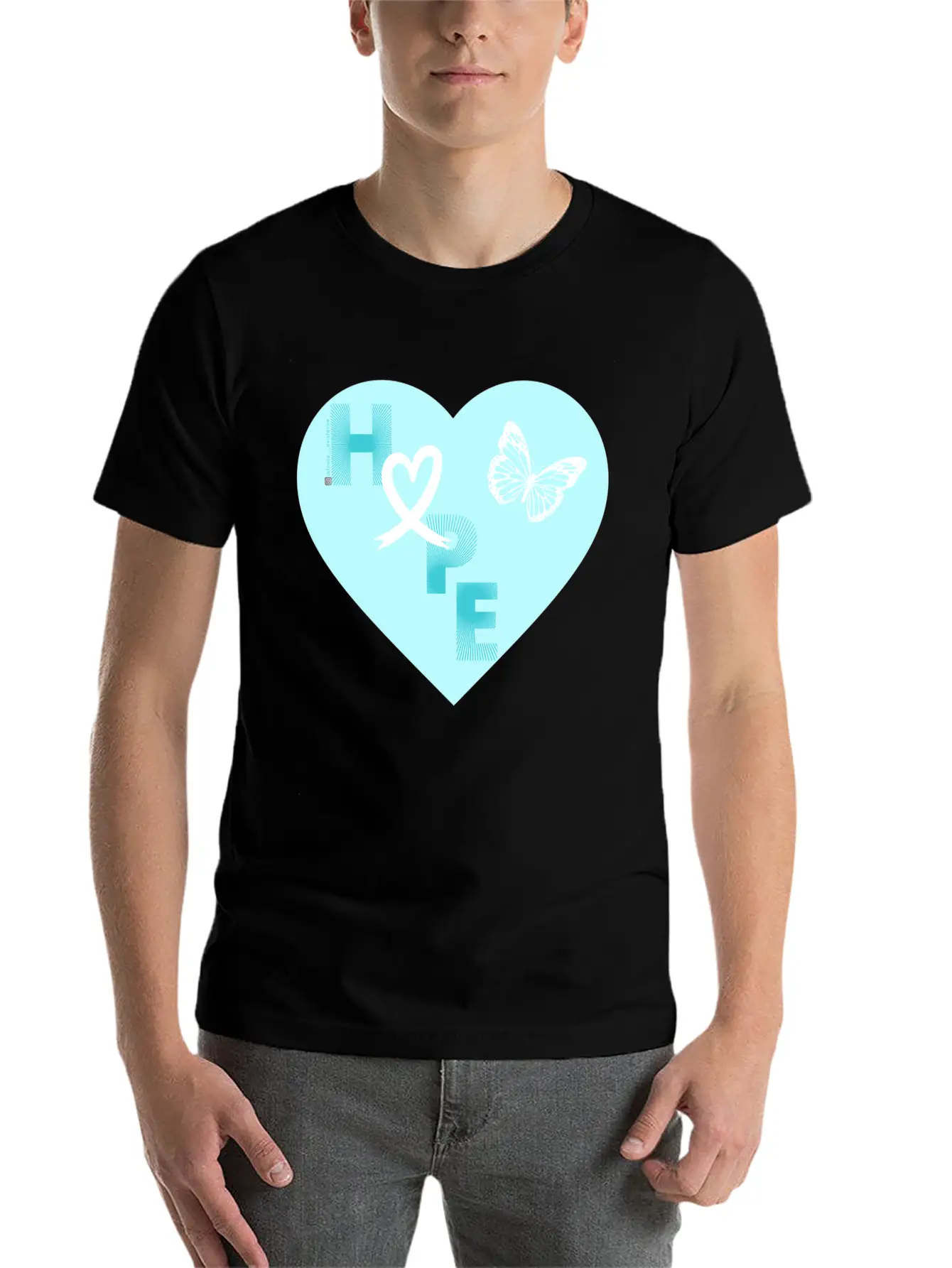 Lung Cancer Hope & Butterfly Blue/White Classic Fit Graphic Tee For Daily Comfort – Unisex Cotton Shirt