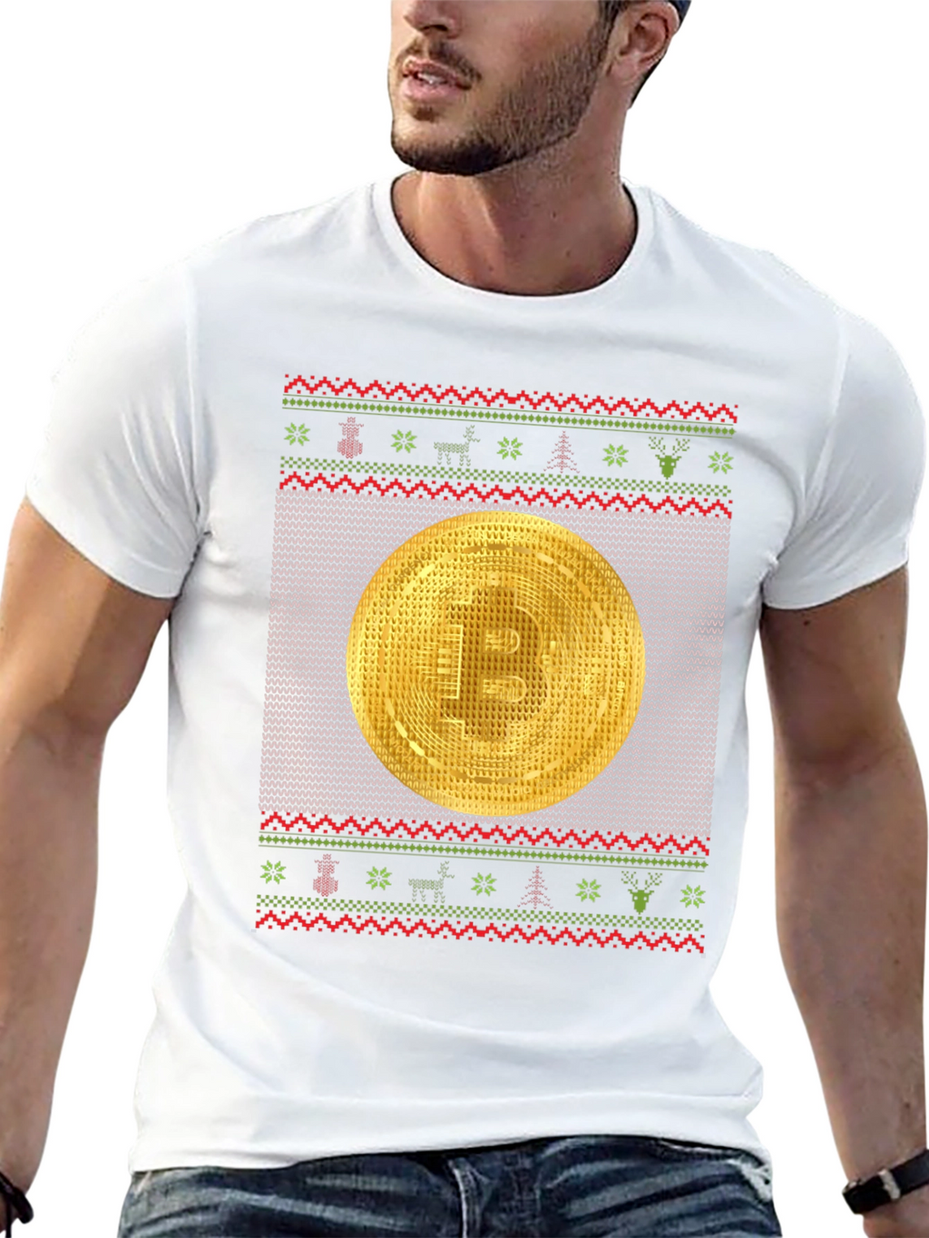 Bitcoin Christmas Ugly Sweater Style T-Shirt
