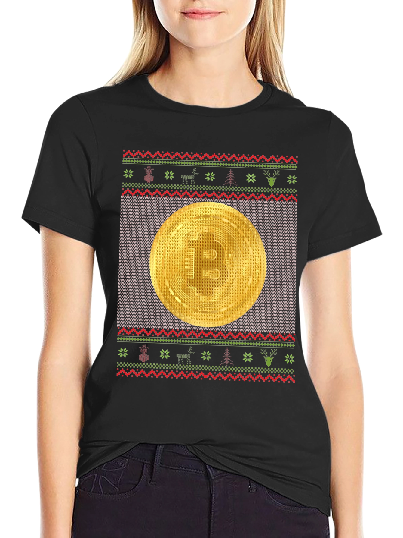 Bitcoin Christmas Ugly Sweater Style T-Shirt