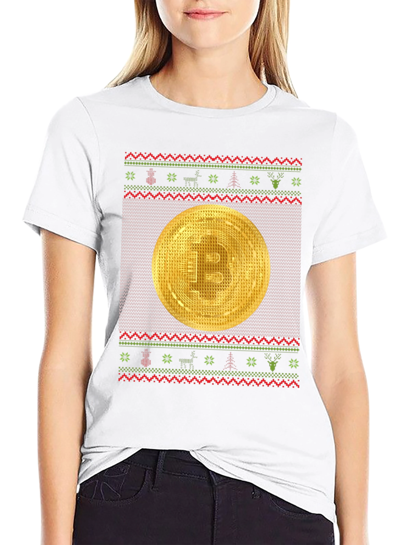 Bitcoin Christmas Ugly Sweater Style T-Shirt