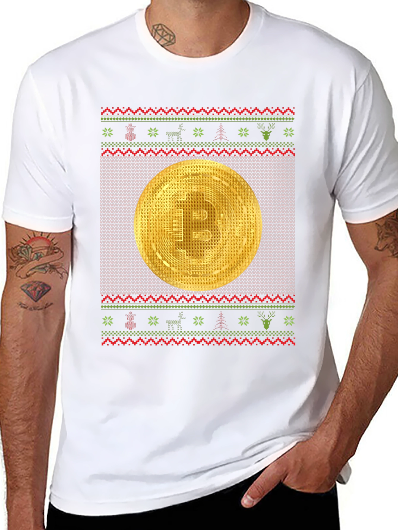 Bitcoin Christmas Ugly Sweater Style T-Shirt