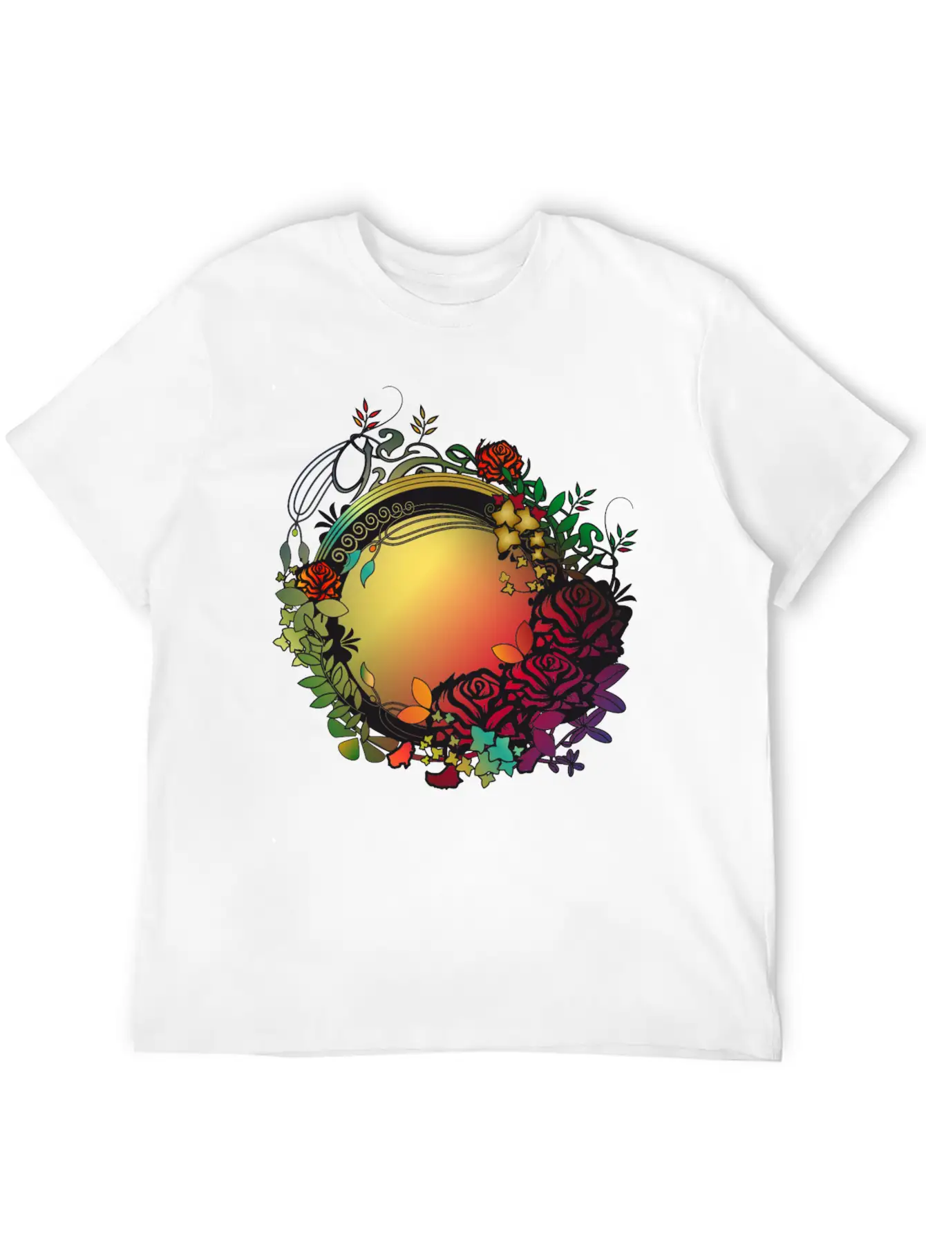 Lush Colorful Rose Garden In Art Nouveau Optics Unisex Casual T-Shirt – Clean Design For Daily Comfort