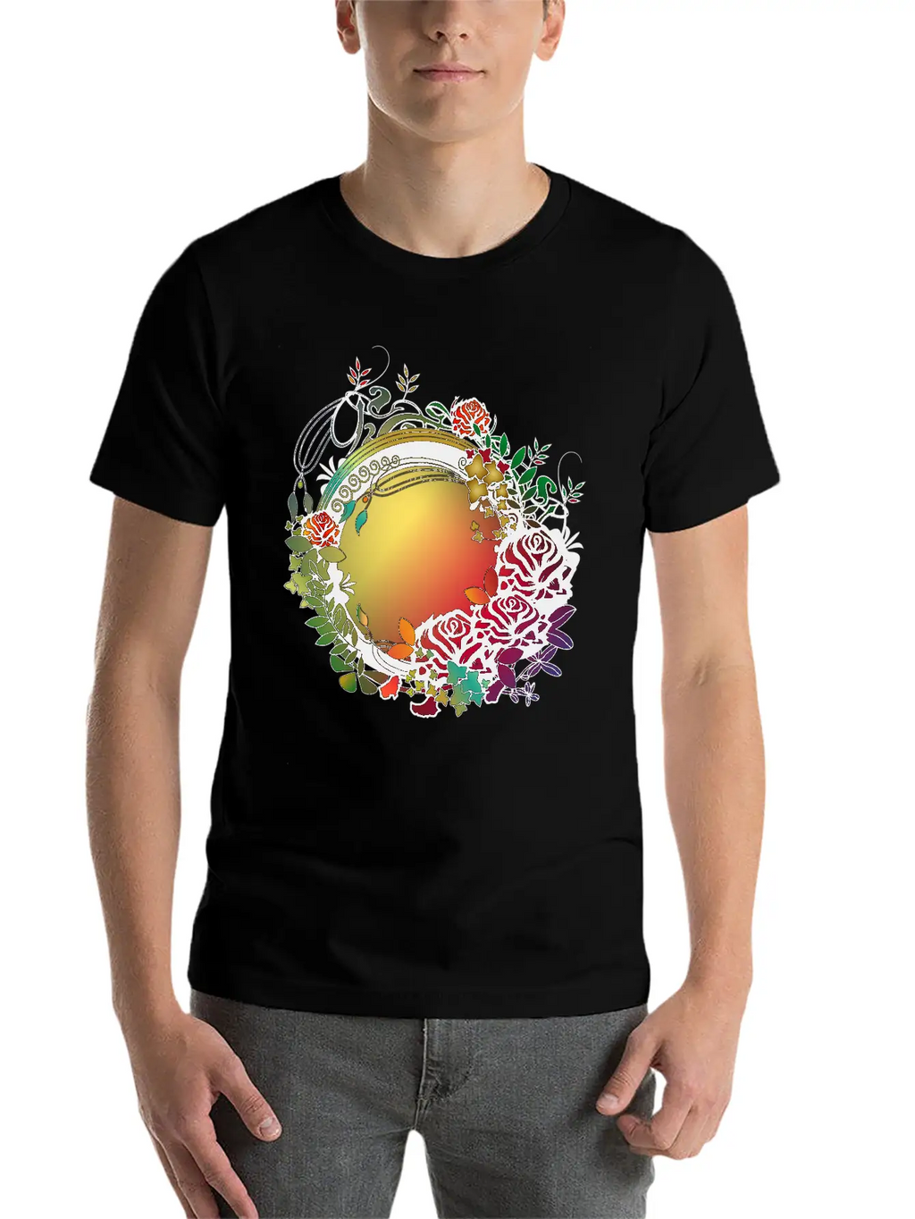 Lush Colorful Rose Garden In Art Nouveau Optics Unisex Casual T-Shirt – Clean Design For Daily Comfort