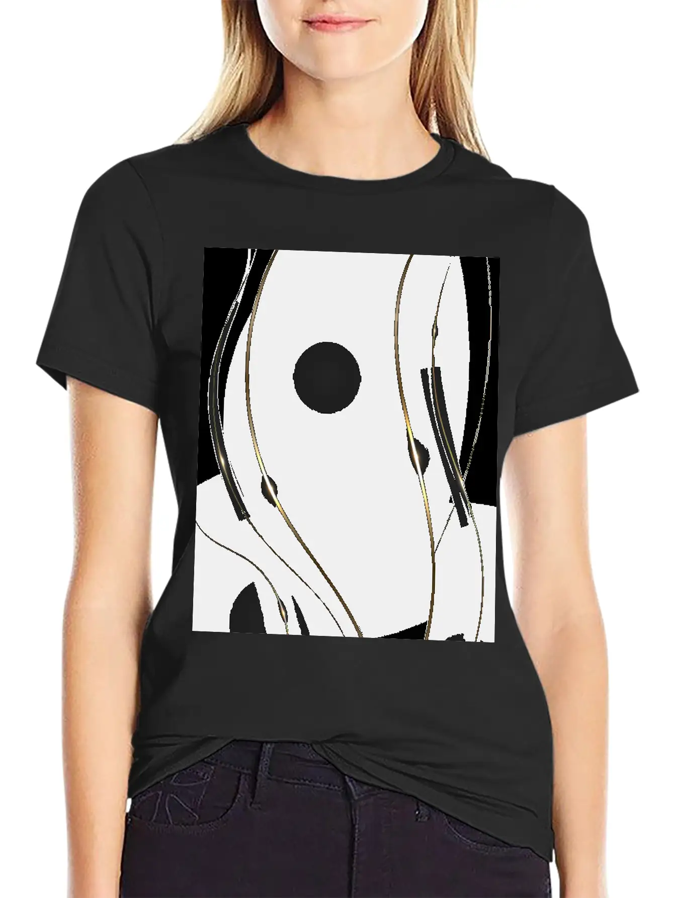 Luxury Elegant Black Gold Waves Unisex Casual T-Shirt – Clean Design For Daily Comfort