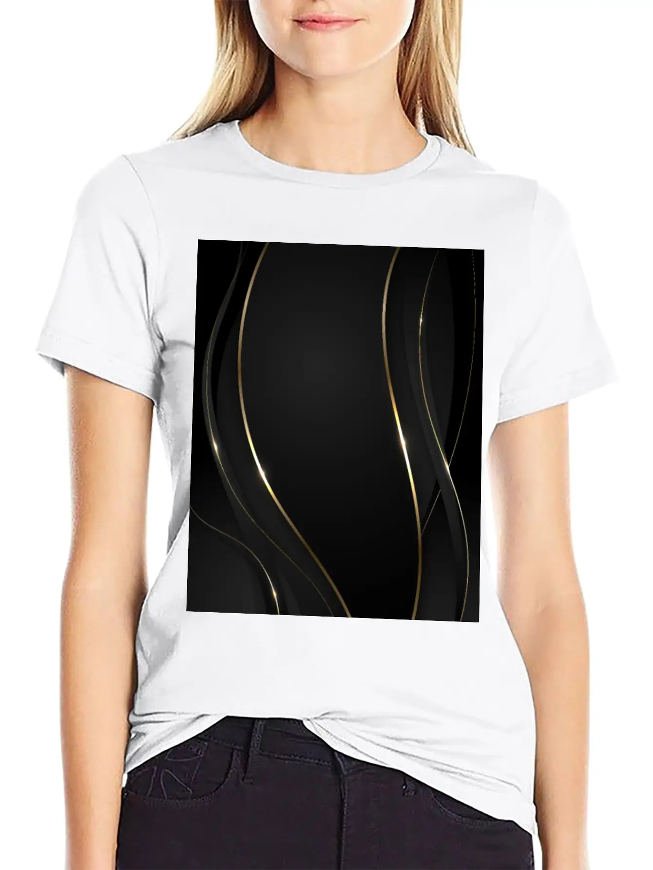 Luxury Elegant Black Gold Waves Unisex Casual T-Shirt – Clean Design For Daily Comfort