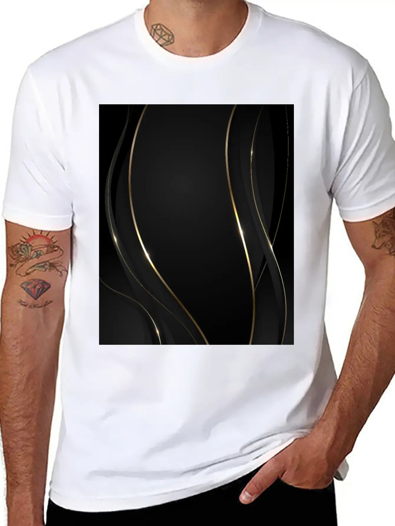 Luxury Elegant Black Gold Waves Unisex Casual T-Shirt – Clean Design For Daily Comfort