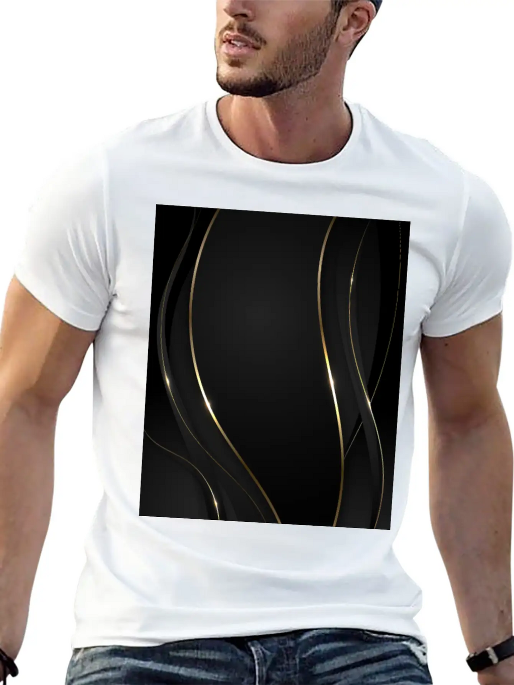 Luxury Elegant Black Gold Waves Unisex Casual T-Shirt – Clean Design For Daily Comfort